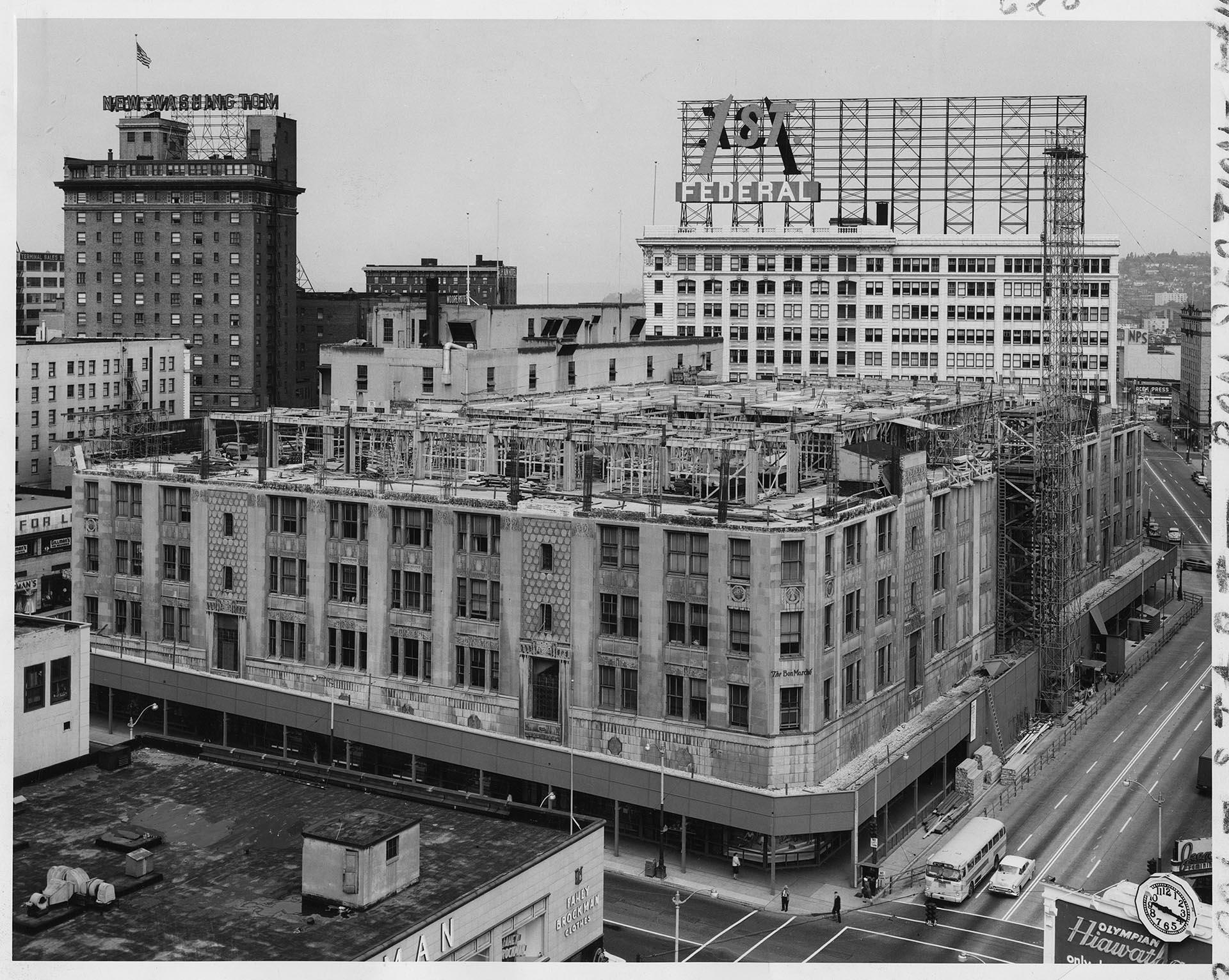 Image of Remodeling of the Bon Marché building on Second Avenue and Pike Street, Seattle, 1955