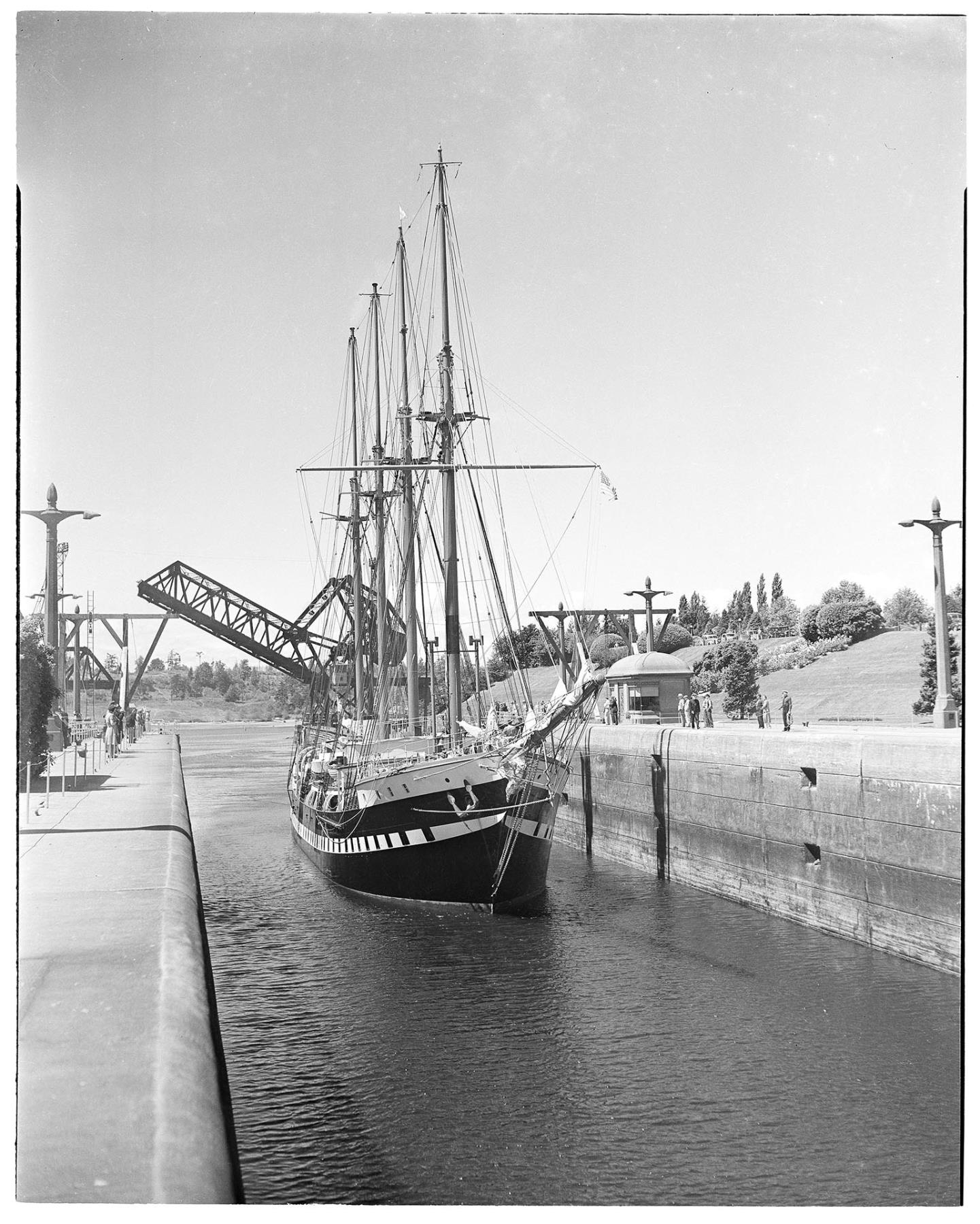 Image of Yacht Fantome at Ballard locks, Seattle, circa 1962