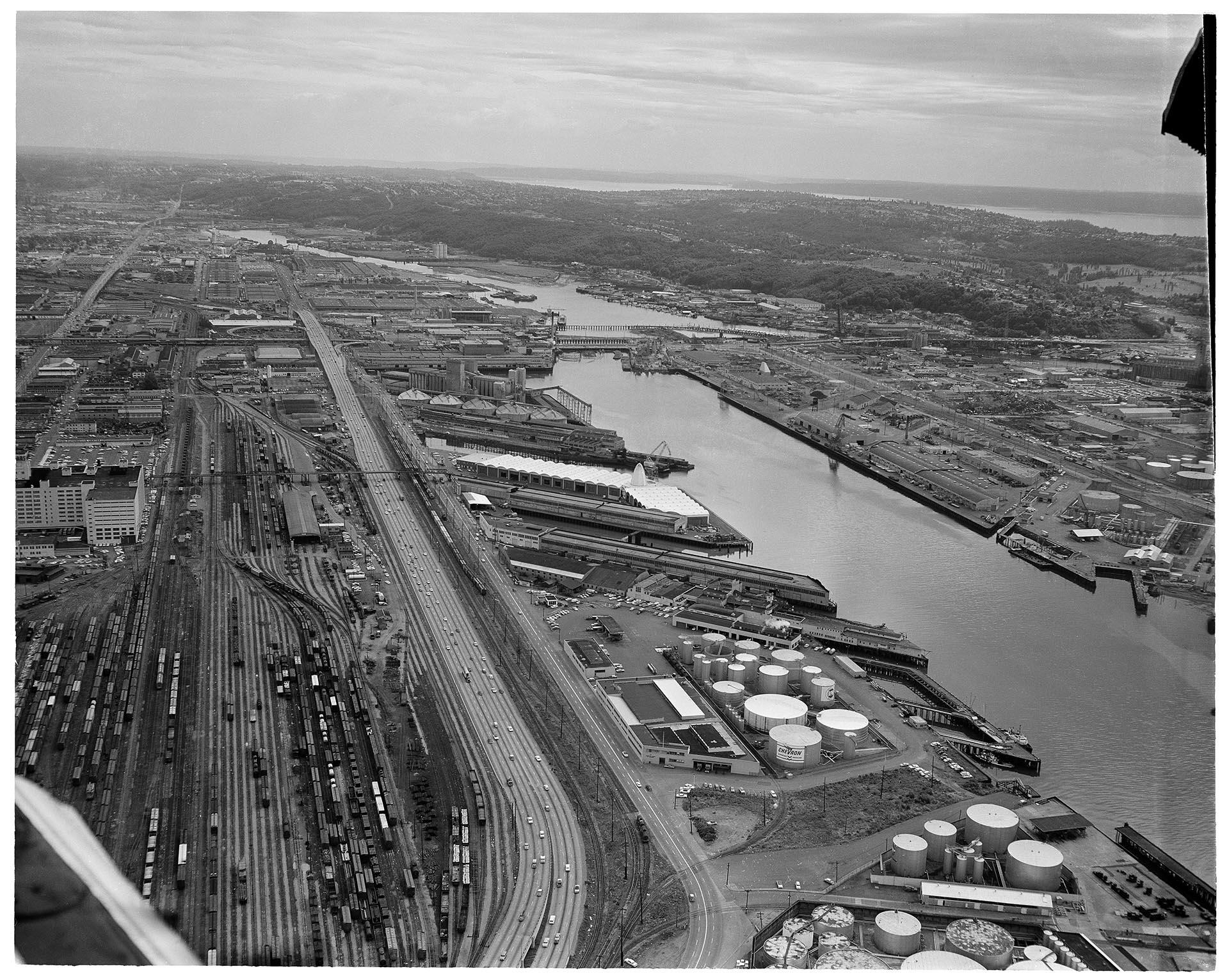 Image of Aerial view of Harbor Island, Seattle, July 20, 1964
