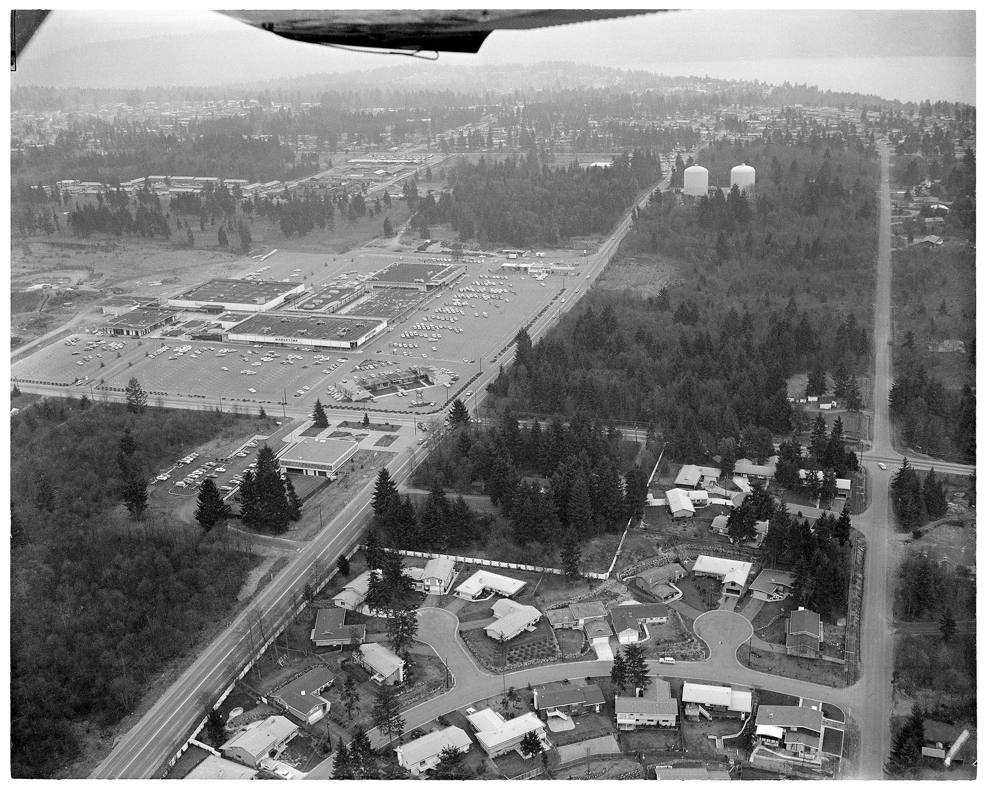 Image of Aerial view of Crossroads Mall shopping center, Bellevue, February 24, 1967