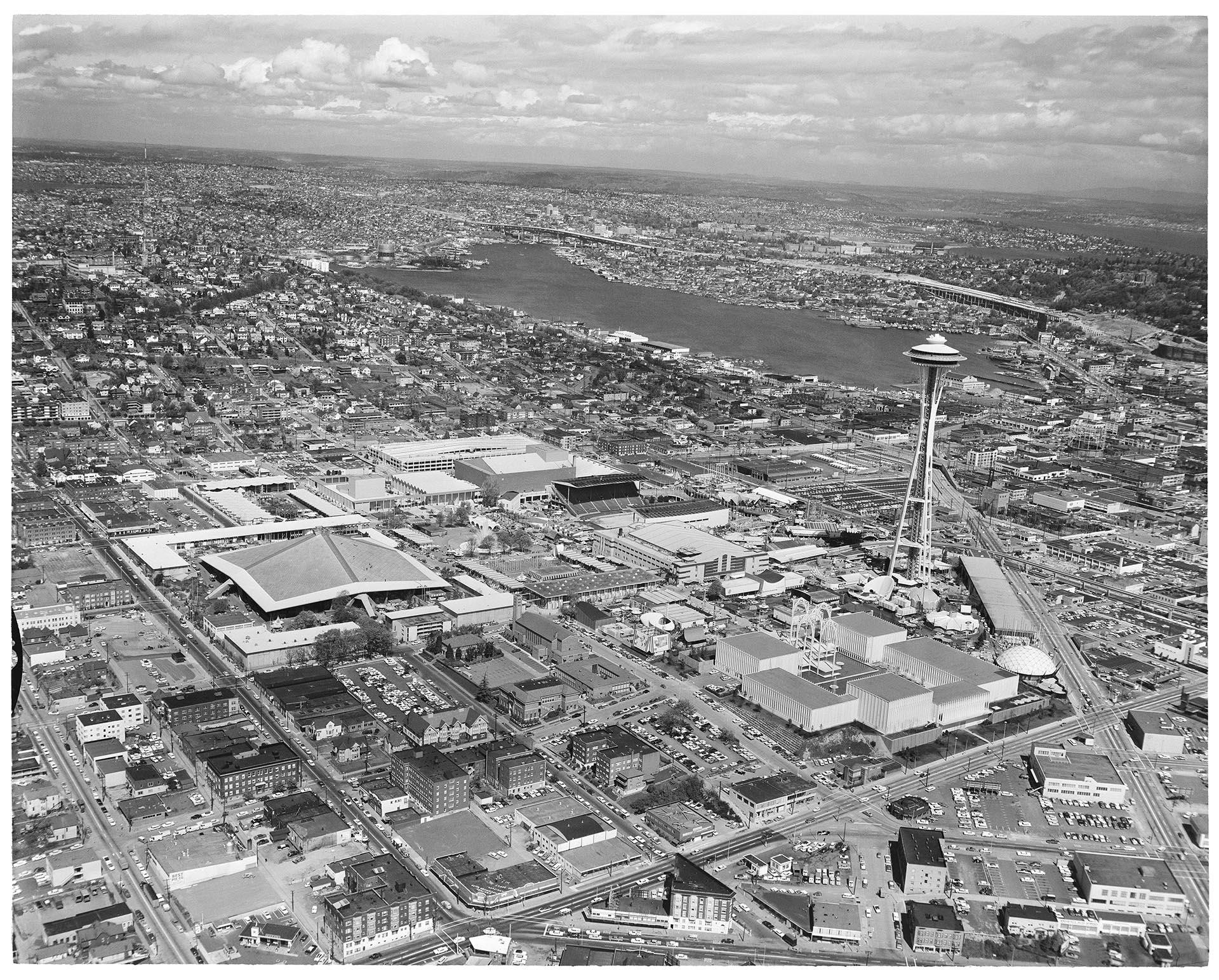Image of Aerial view of Century 21 Exposition site, Seattle, April 12, 1962
