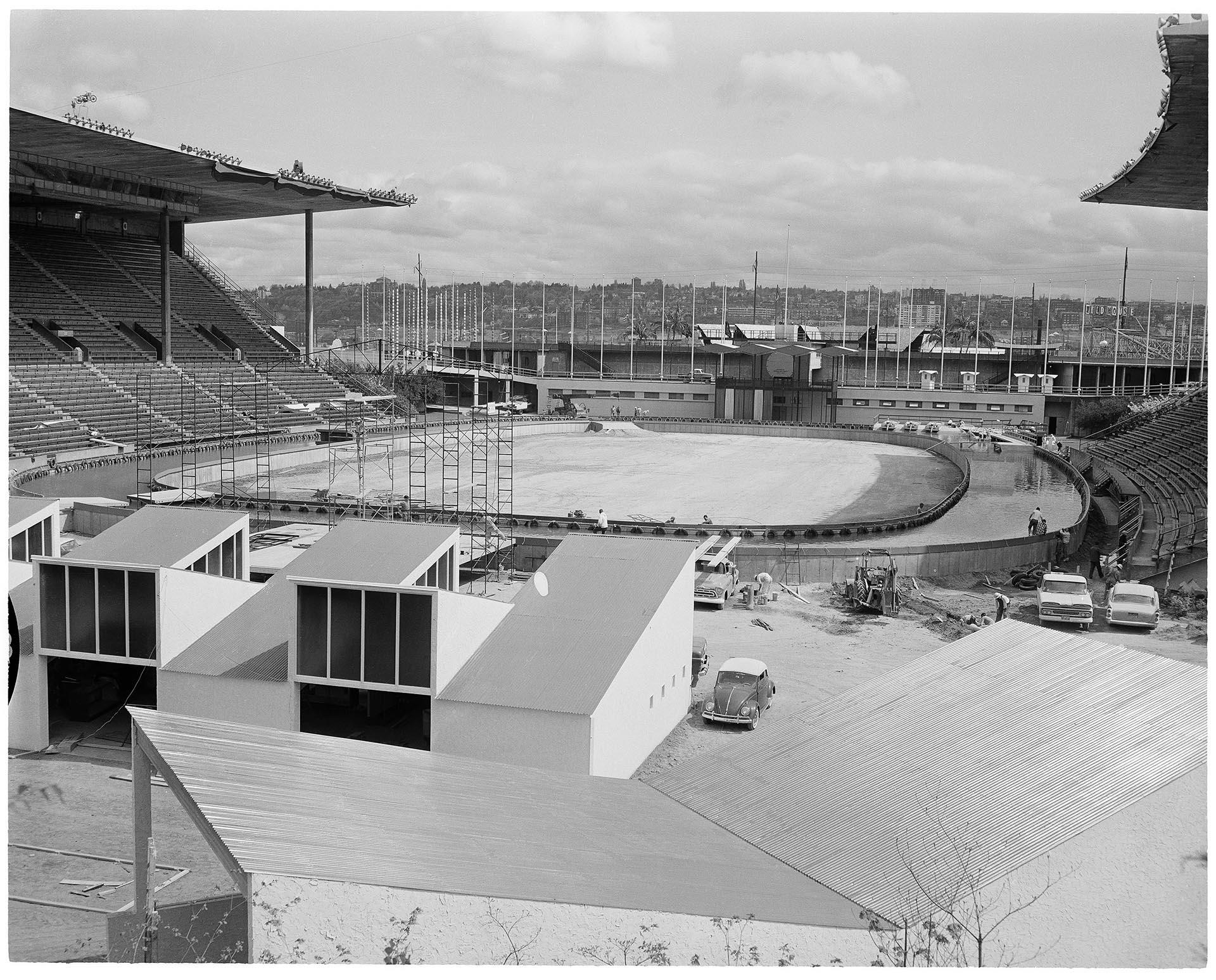 Image of Memorial Stadium refurbishment for the Century 21 Exposition, Seattle, circa 1962