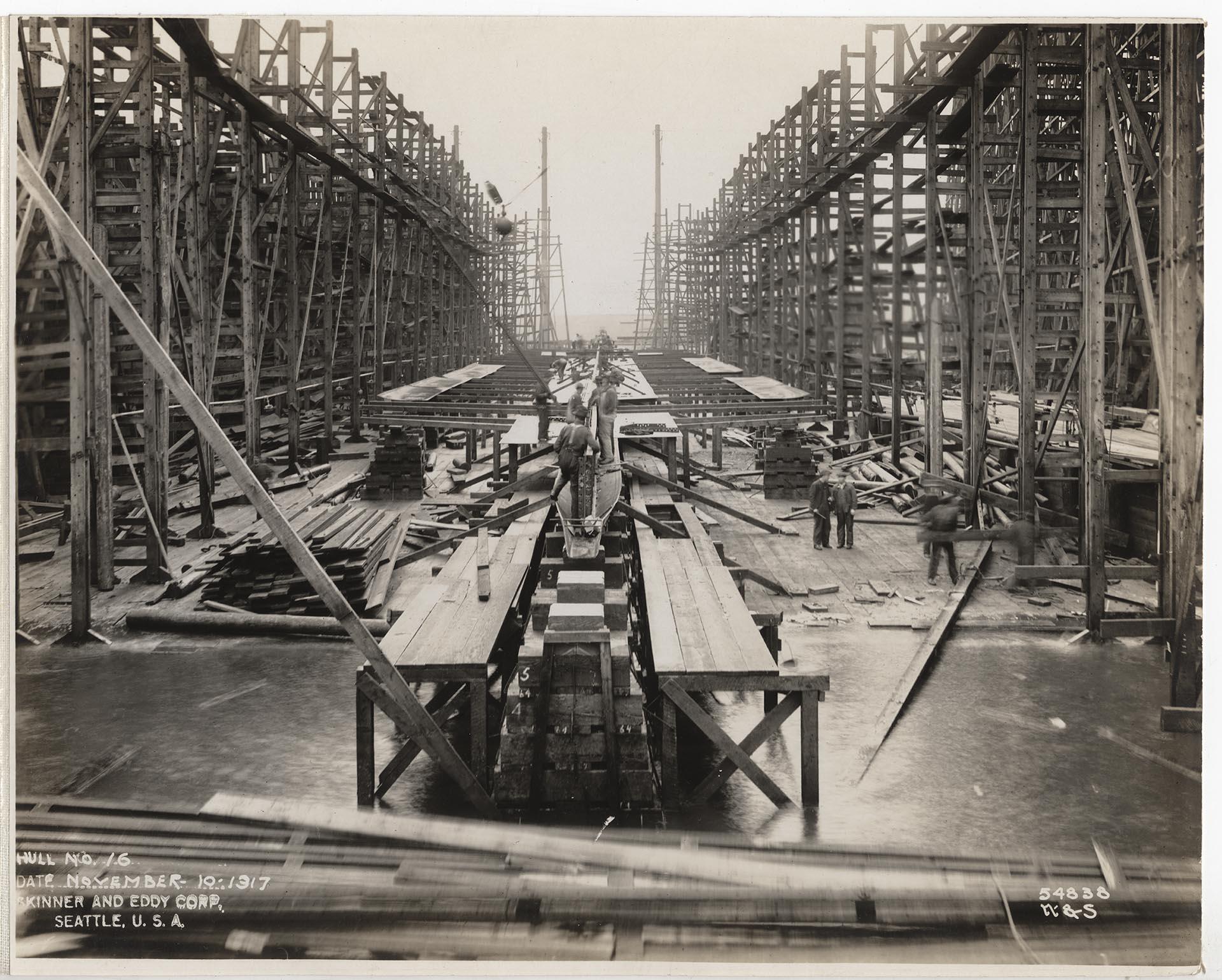 Image of SS David Rodgers under construction, Skinner & Eddy Corp., Seattle, November 10, 1917
