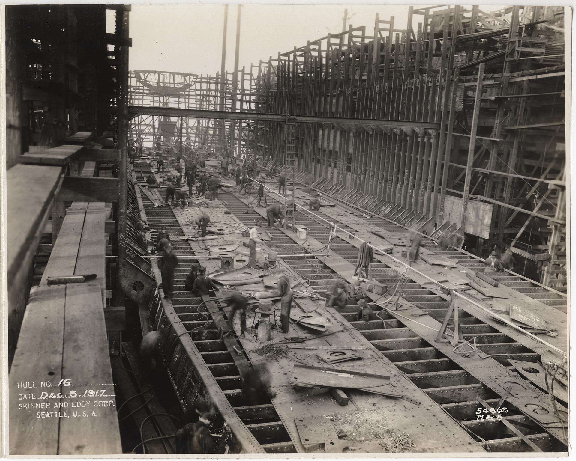Image of SS David Rodgers under construction, Skinner & Eddy Corp., Seattle, December 8, 1917