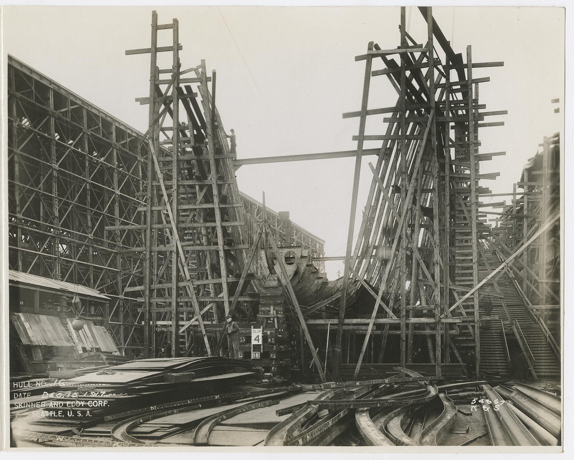 Image of SS David Rodgers under construction, Skinner & Eddy Corp., Seattle, December 15, 1917