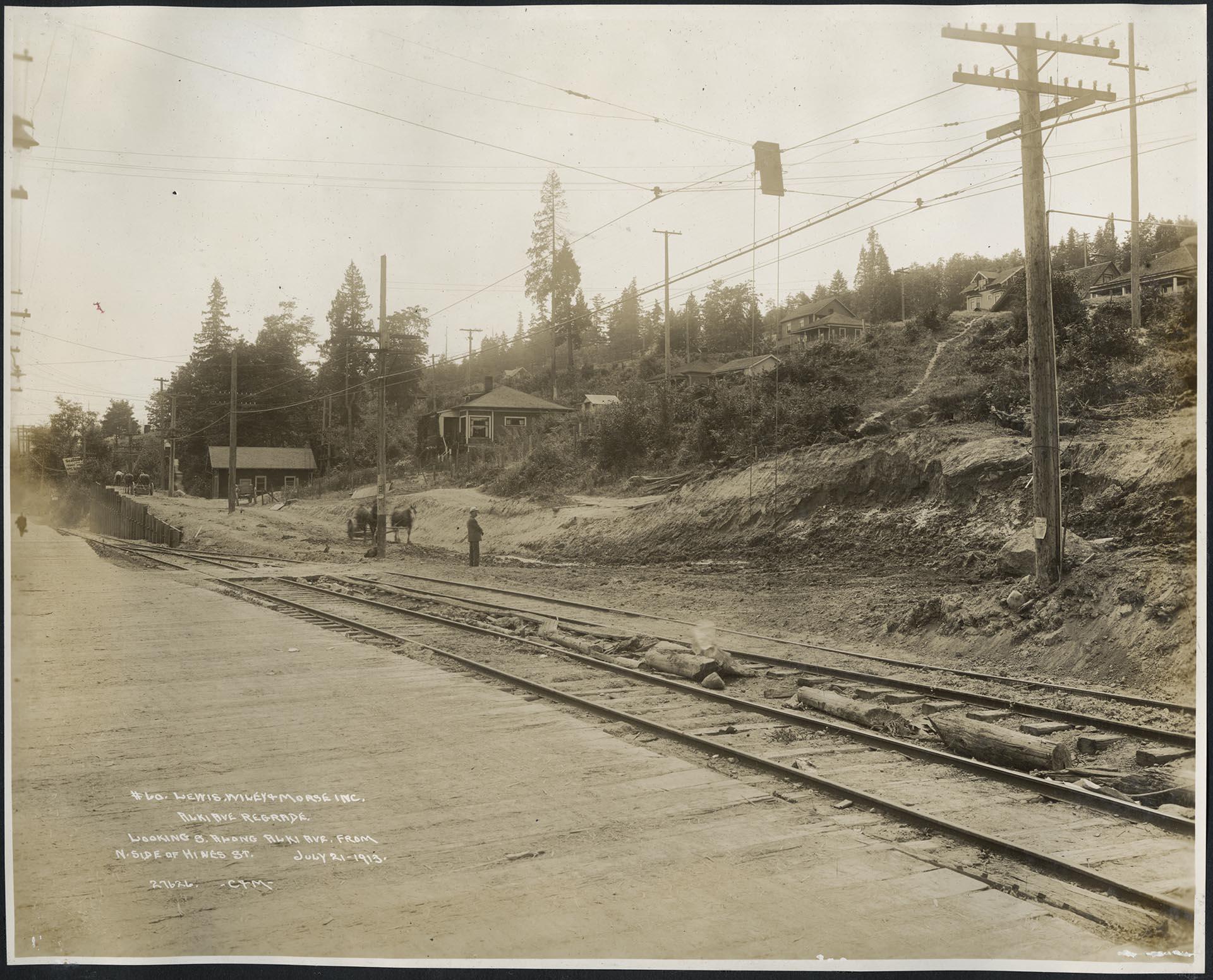 Image of Alki Avenue during regrade, Seattle, July 21, 1913