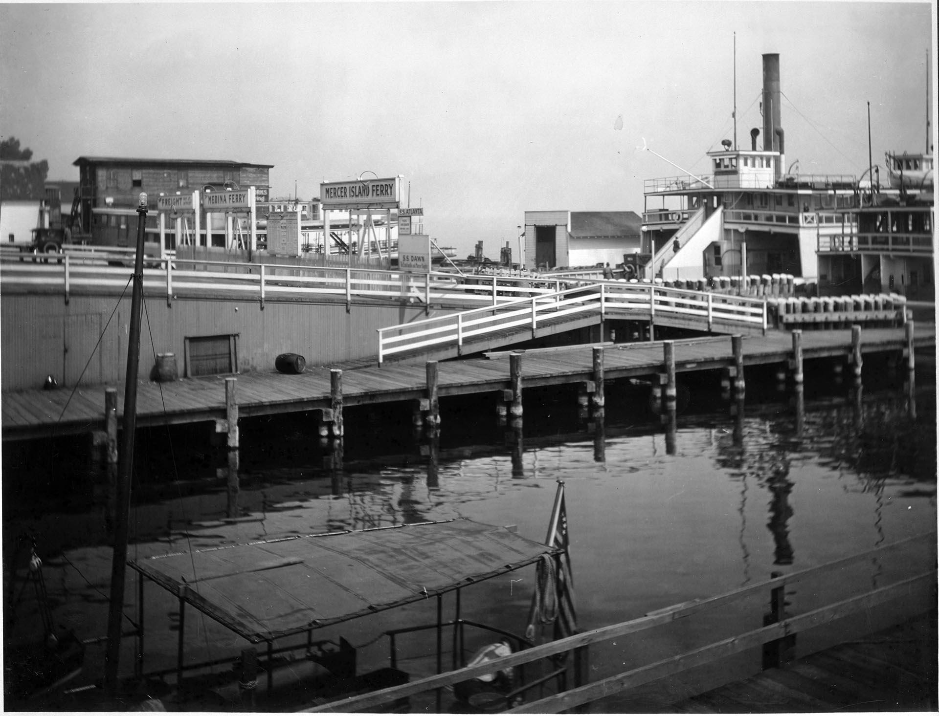 Image of Lake Washington ferry dock at Leschi Park, Seattle, circa 1920