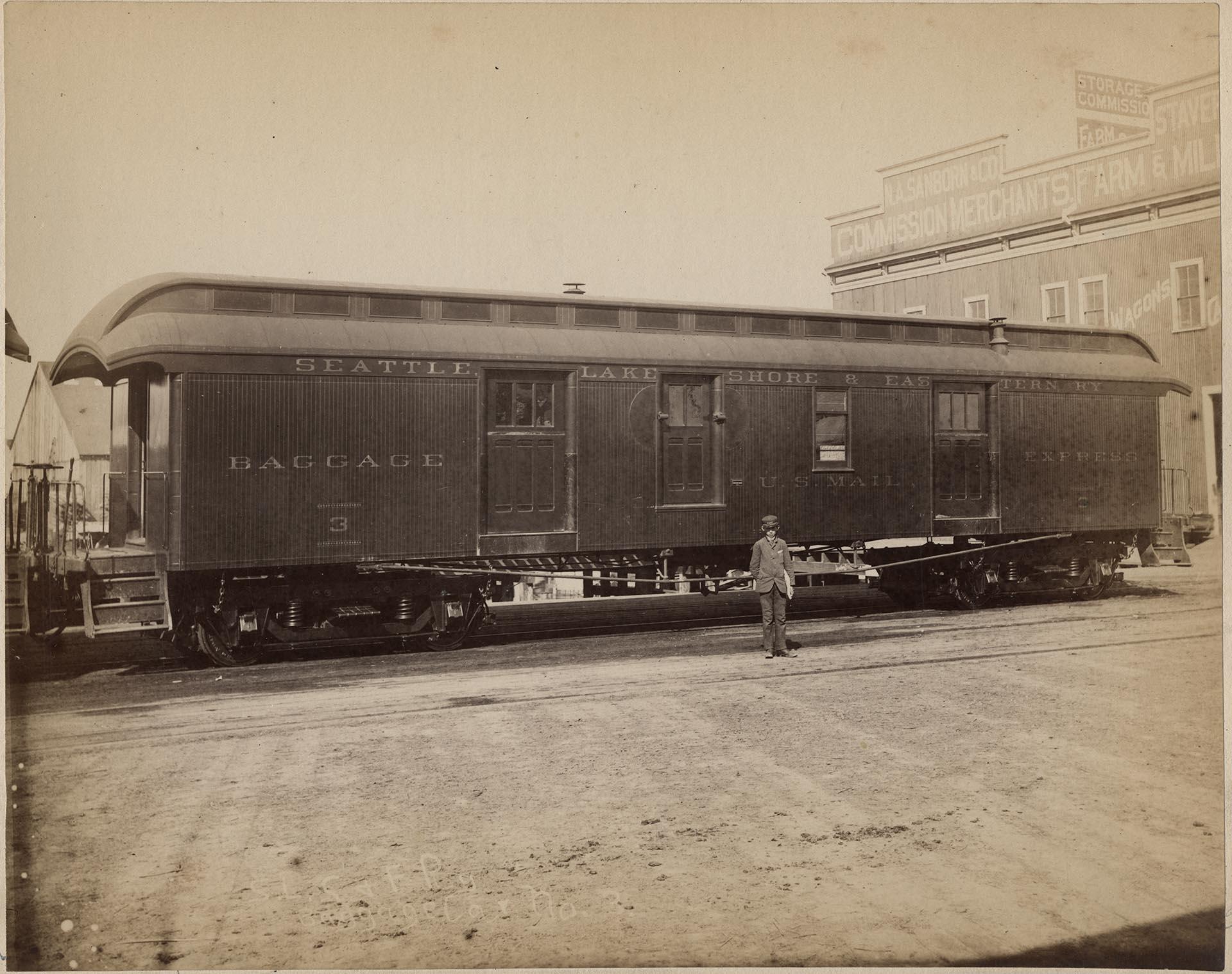 Image of Seattle, Lake Shore & Eastern baggage car, Seattle, circa 1890
