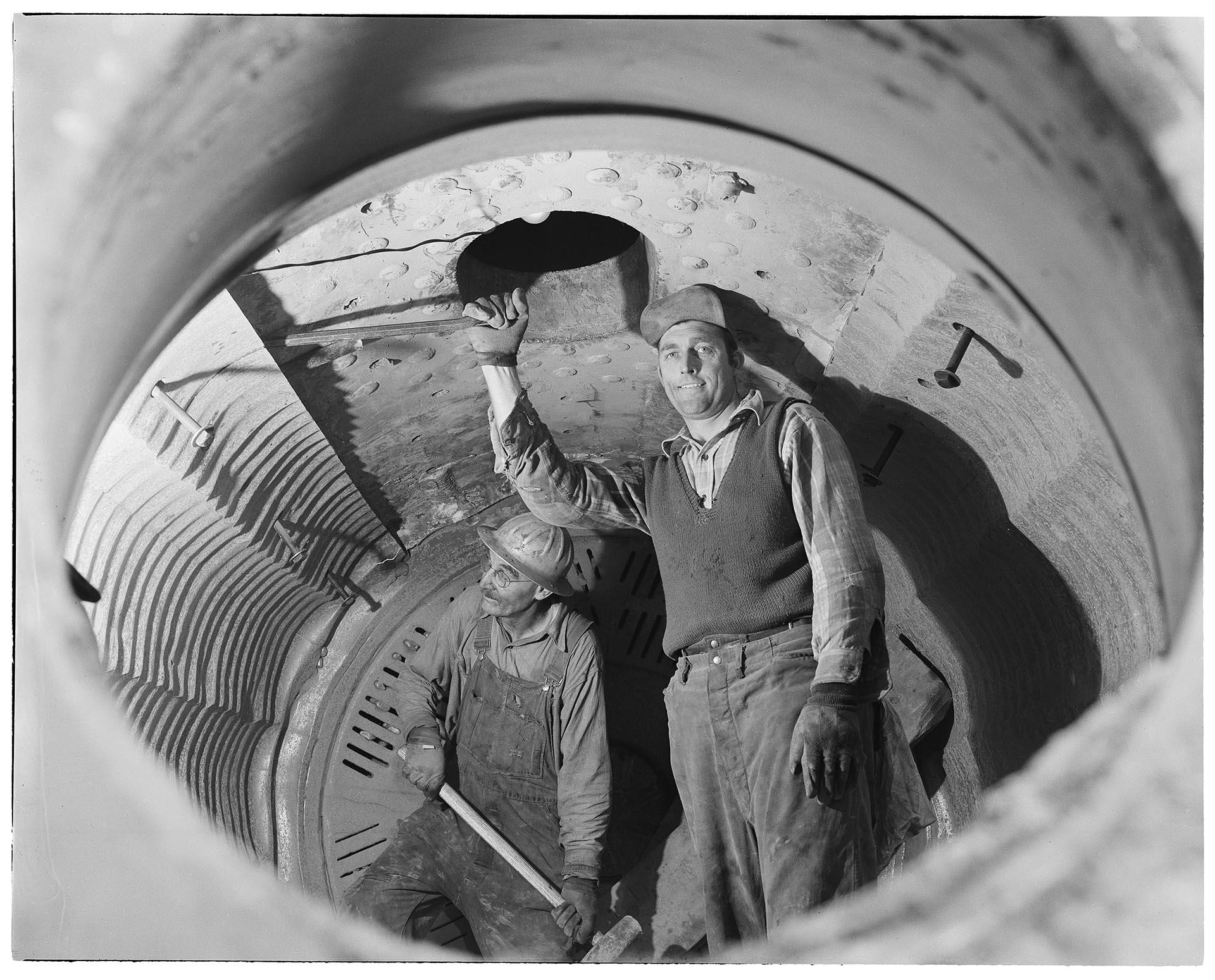 Image of A. Koch and John Grim at Pacific Coast Cement Company, Seattle, December 12, 1952