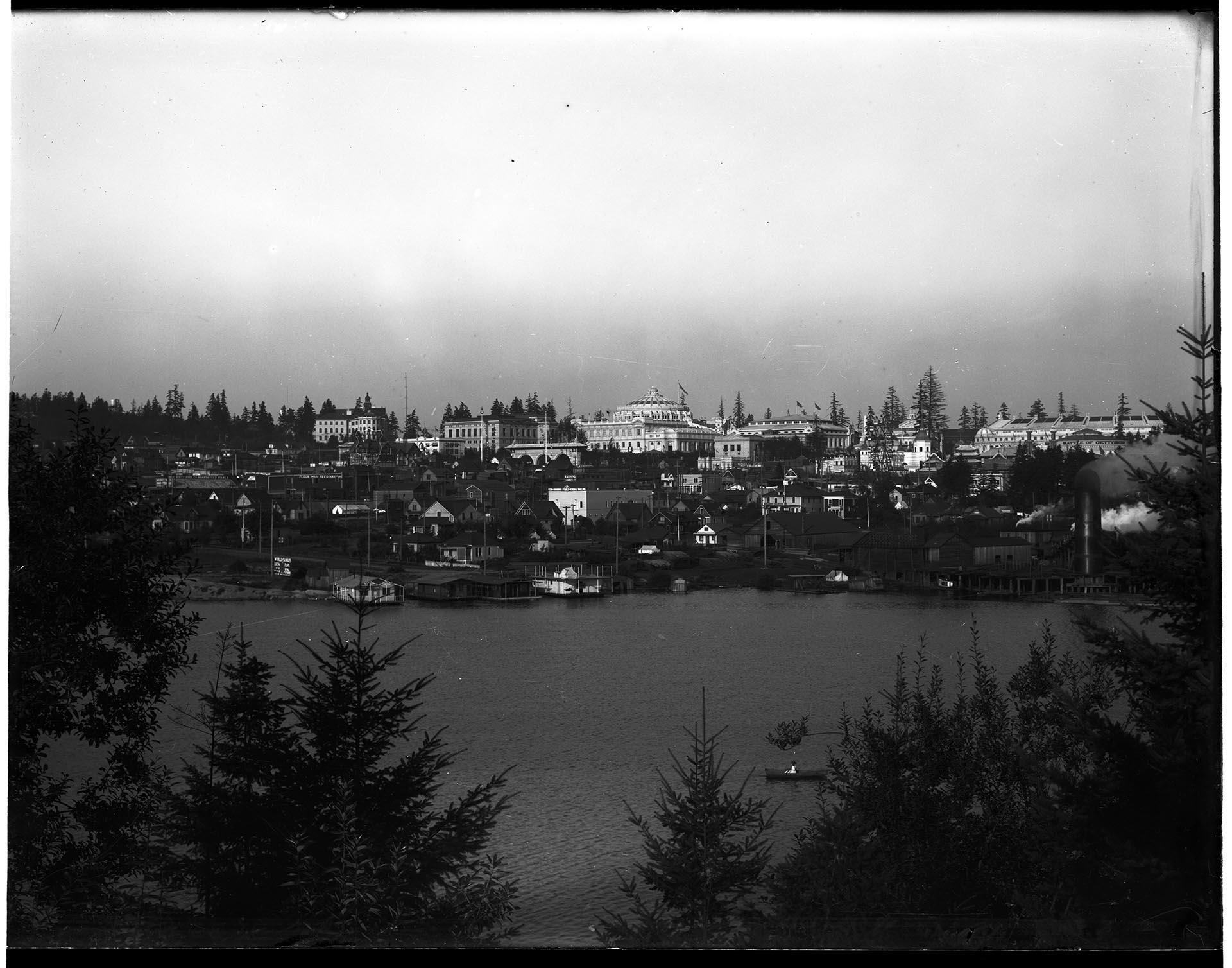 Image of Portage Bay with view of Alaska-Yukon-Pacific Exposition, Seattle, 1909