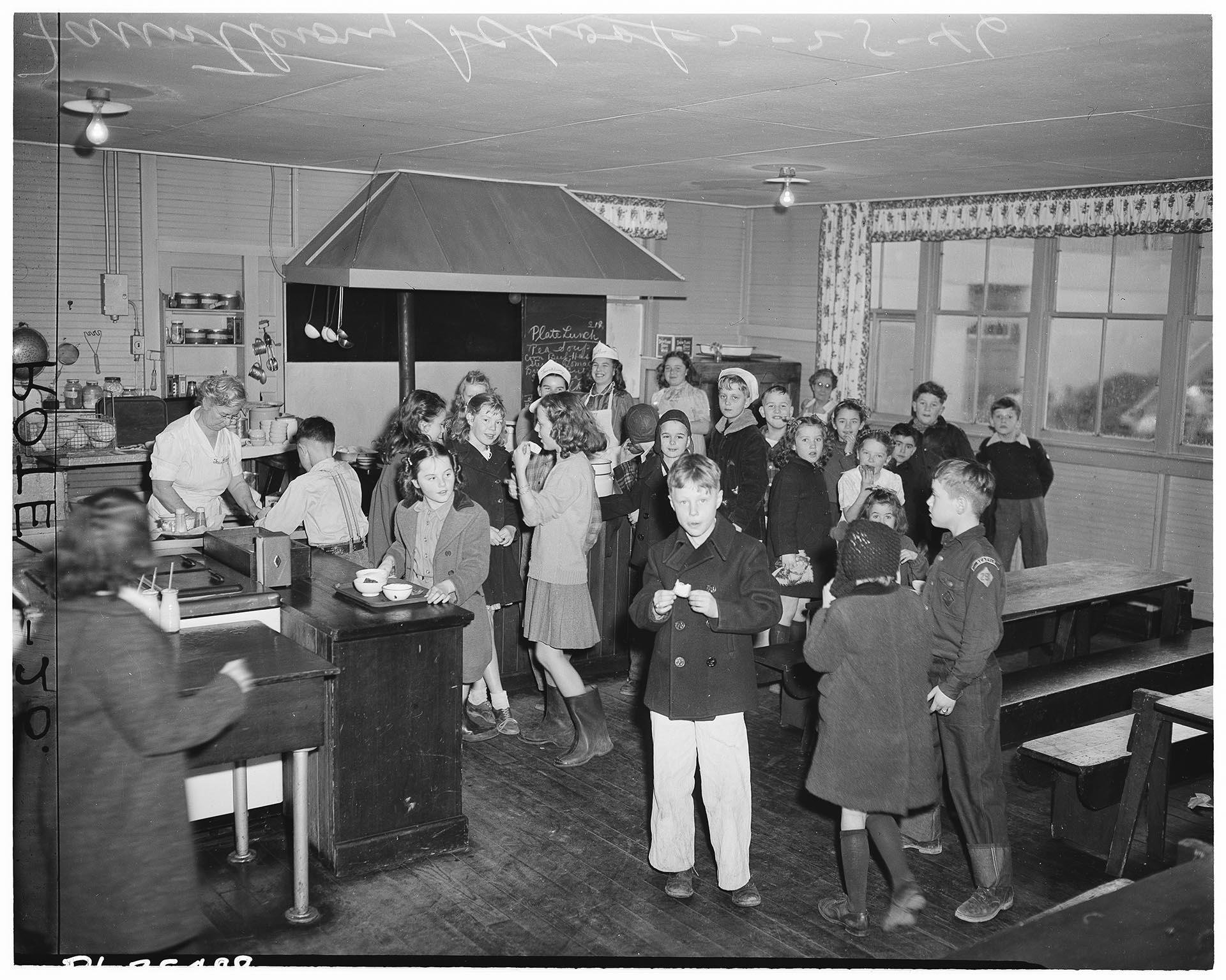 Image of Students in the lunchroom at Fauntleroy Grade School, Seattle, March 7, 1946