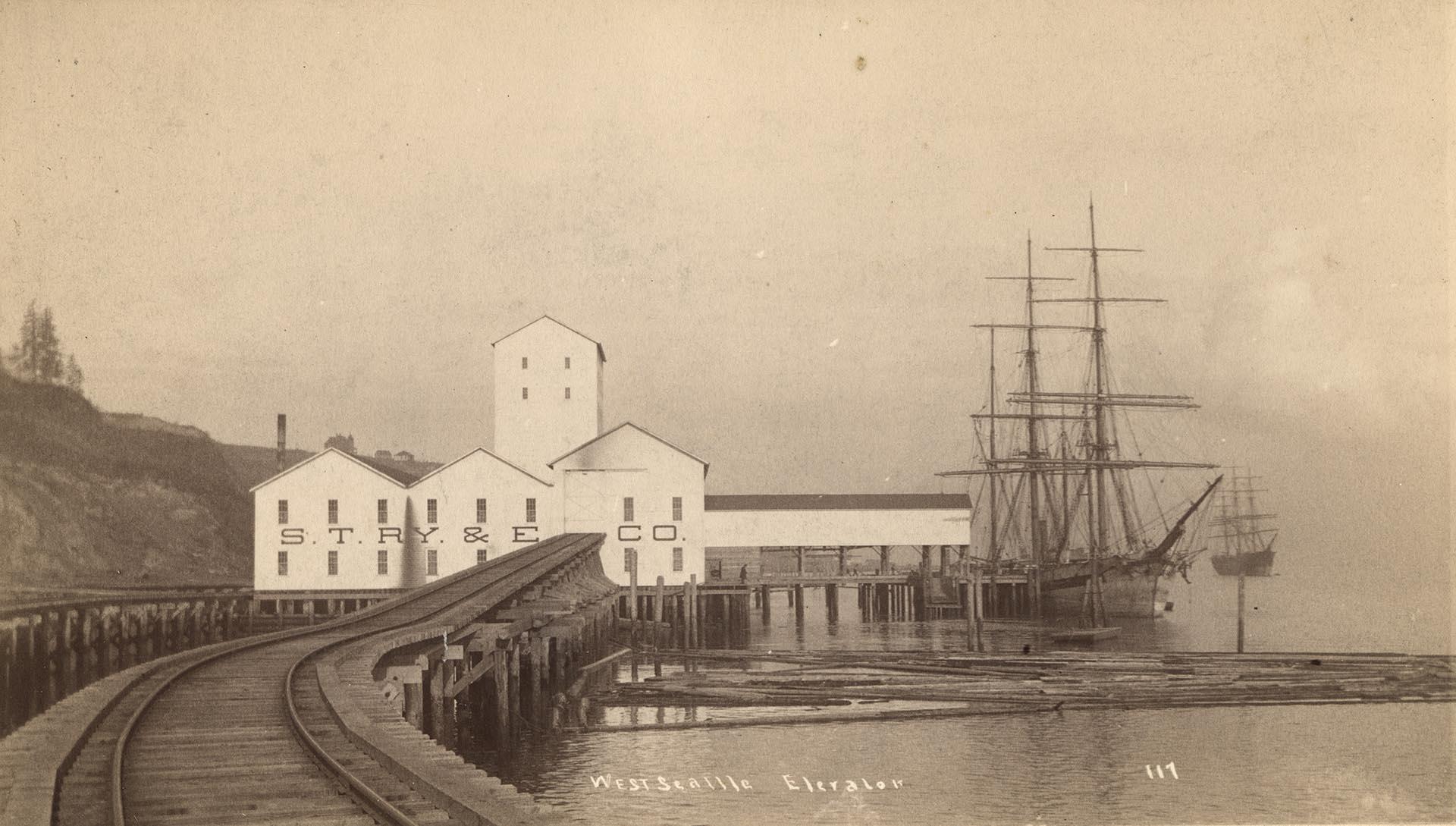 Image of West Seattle grain elevator, circa 1895