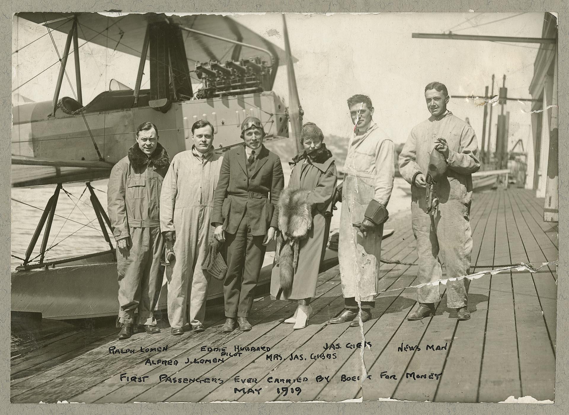 Image of First paying passengers of Boeing Commercial Air Service posing at Lake Union, Seattle, May 2, 1919