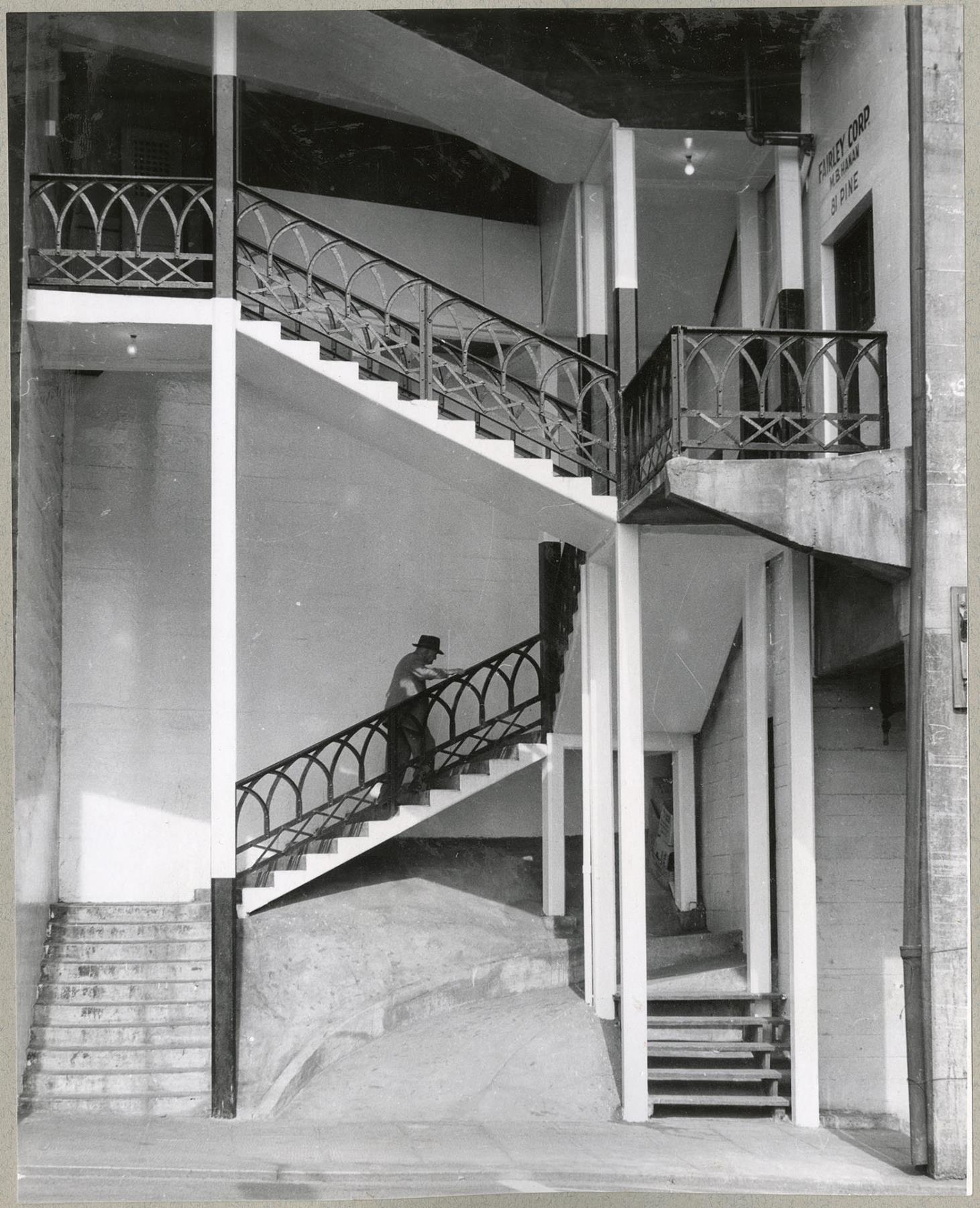 Image of Pine Street entrance stairway to Public Market, Seattle, circa 1930
