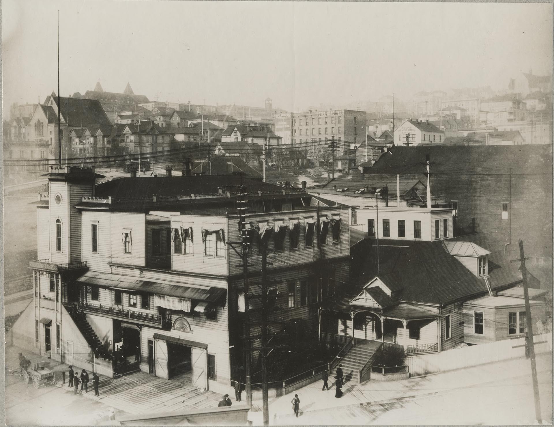 Image of City Hall at 3rd and Jefferson, Seattle, circa 1900