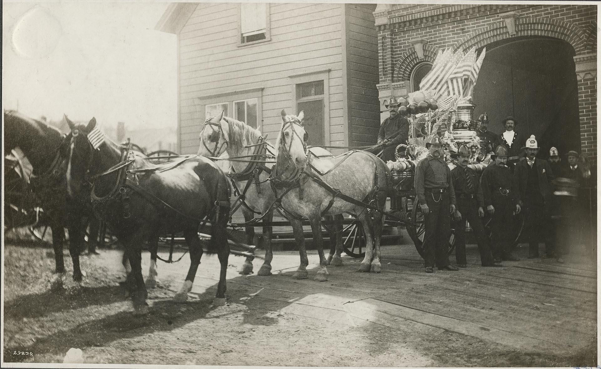 Image of Members of Seattle Volunteer Fire Company No. 1, 2nd and Columbia, Seattle, 1883
