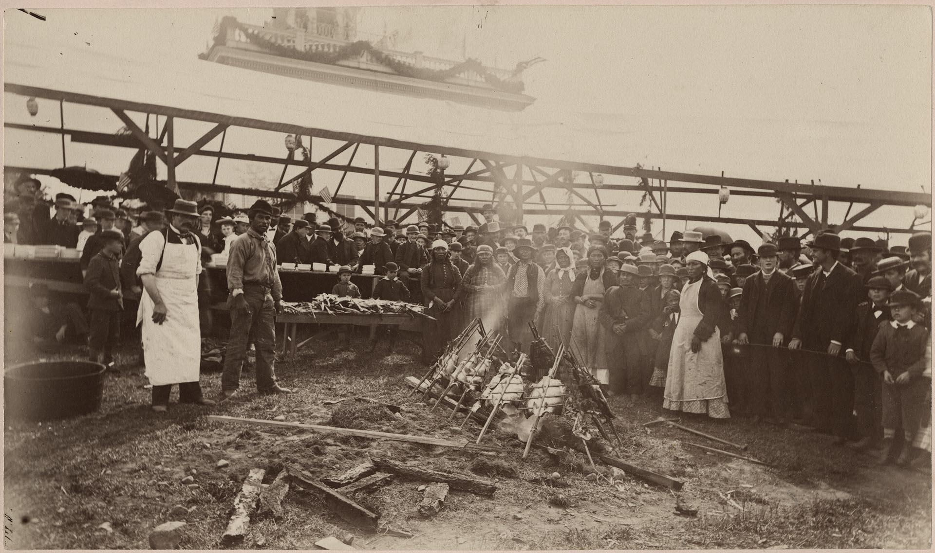 Image of Puget Sound tribal members at the Railroad Jubilee barbecue, Seattle, September 1883