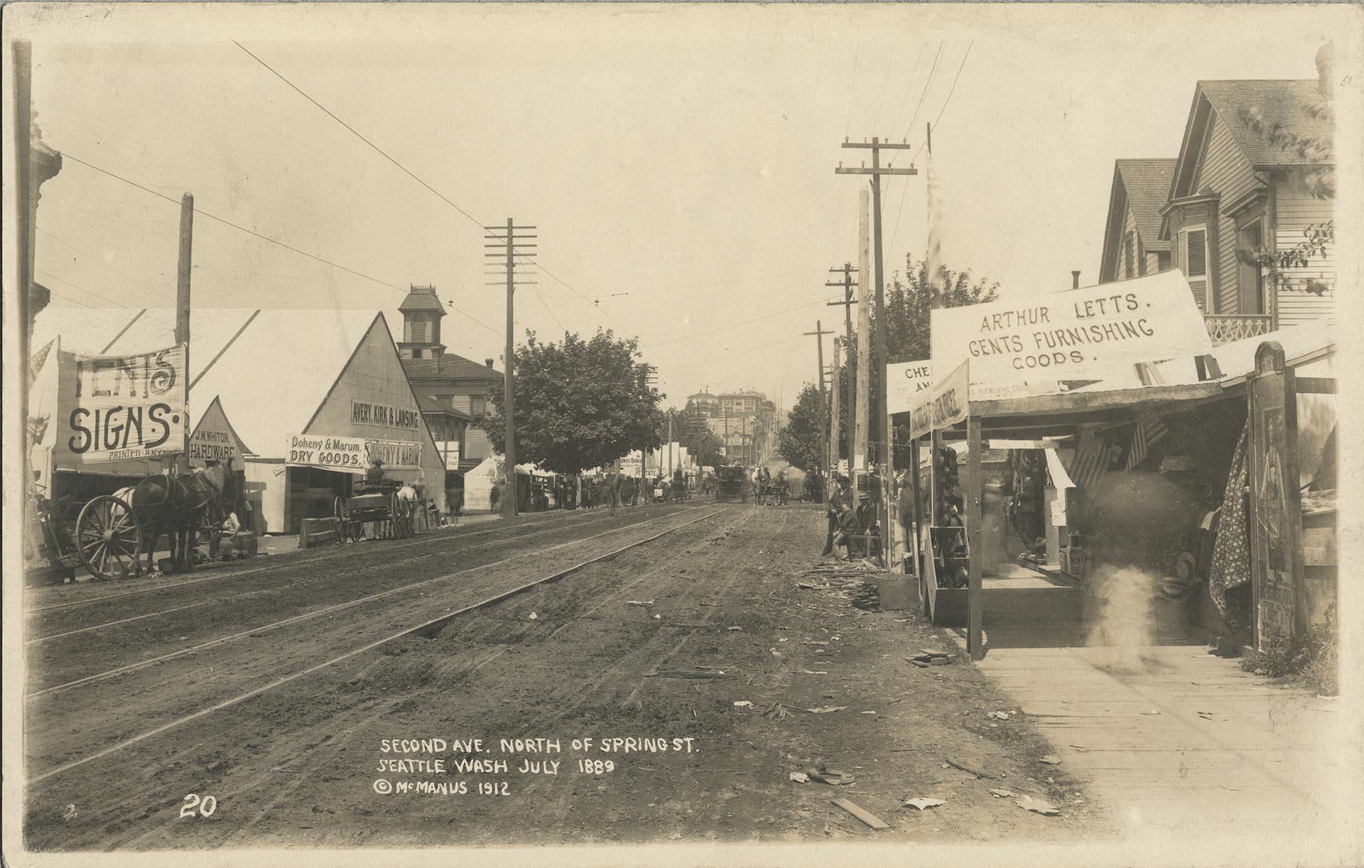 Image of Businesses on Second Avenue after the Great Fire, Seattle, July 1889