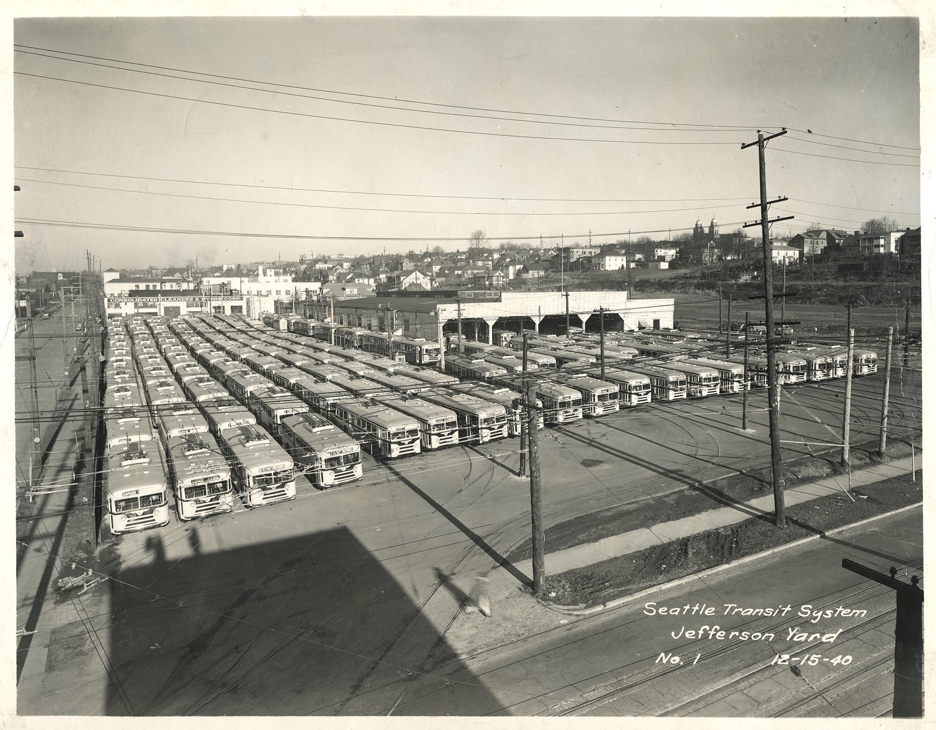 Image of Buses in Seattle Transit System's Jefferson Yard, December 15, 1940