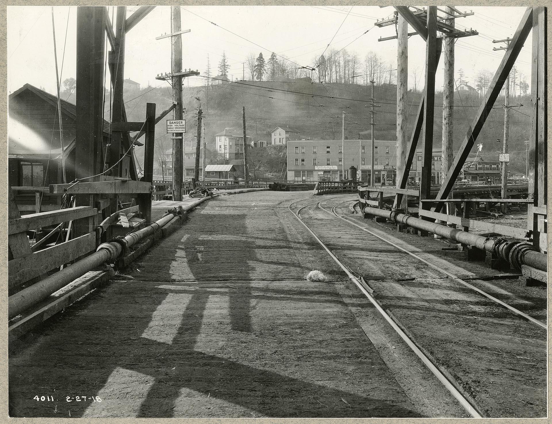 Image of West Spokane Street wooden trestle bridge, Seattle,  February 27, 1918