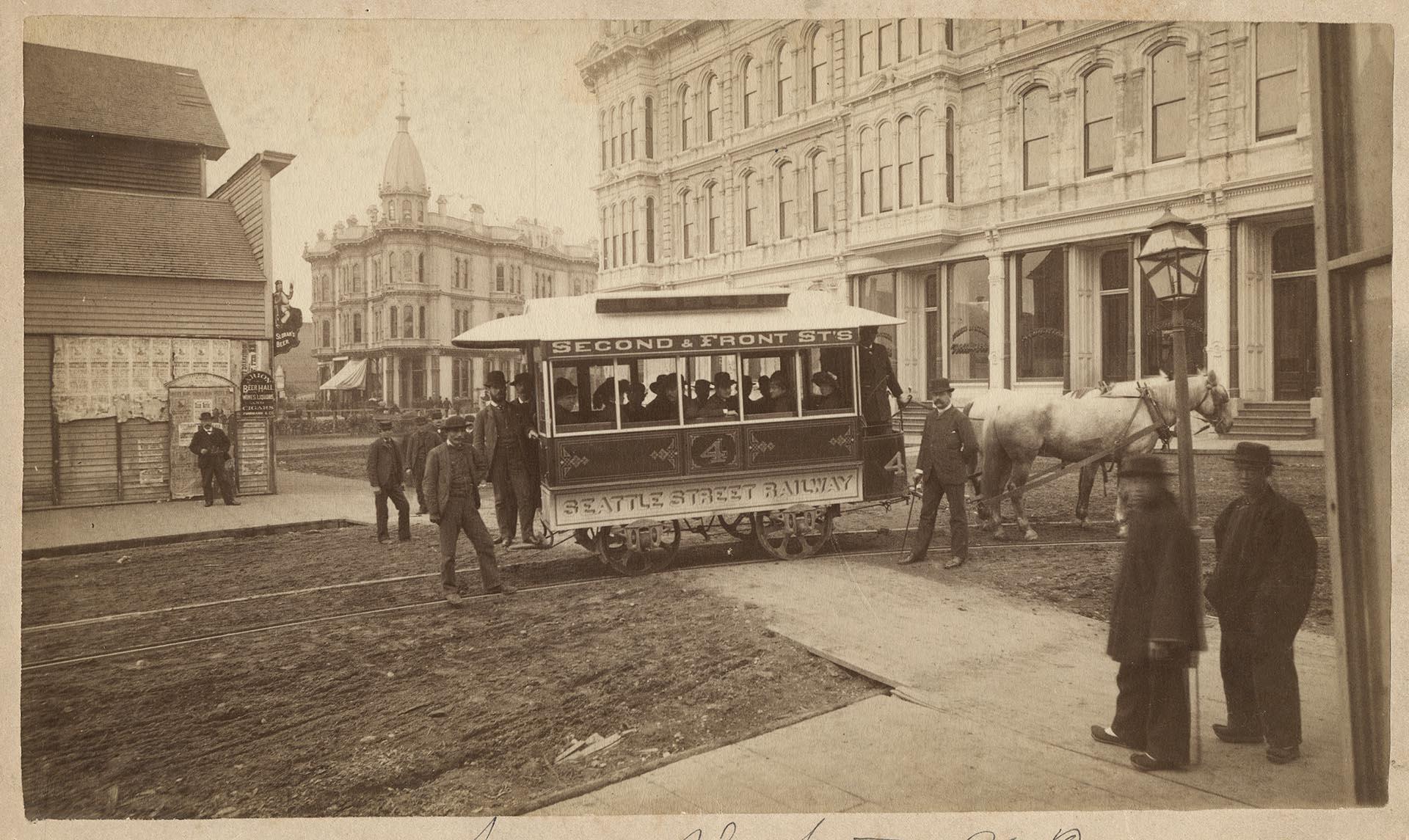 Image of Seattle Street Railway car on first day of service, Seattle, September 1884