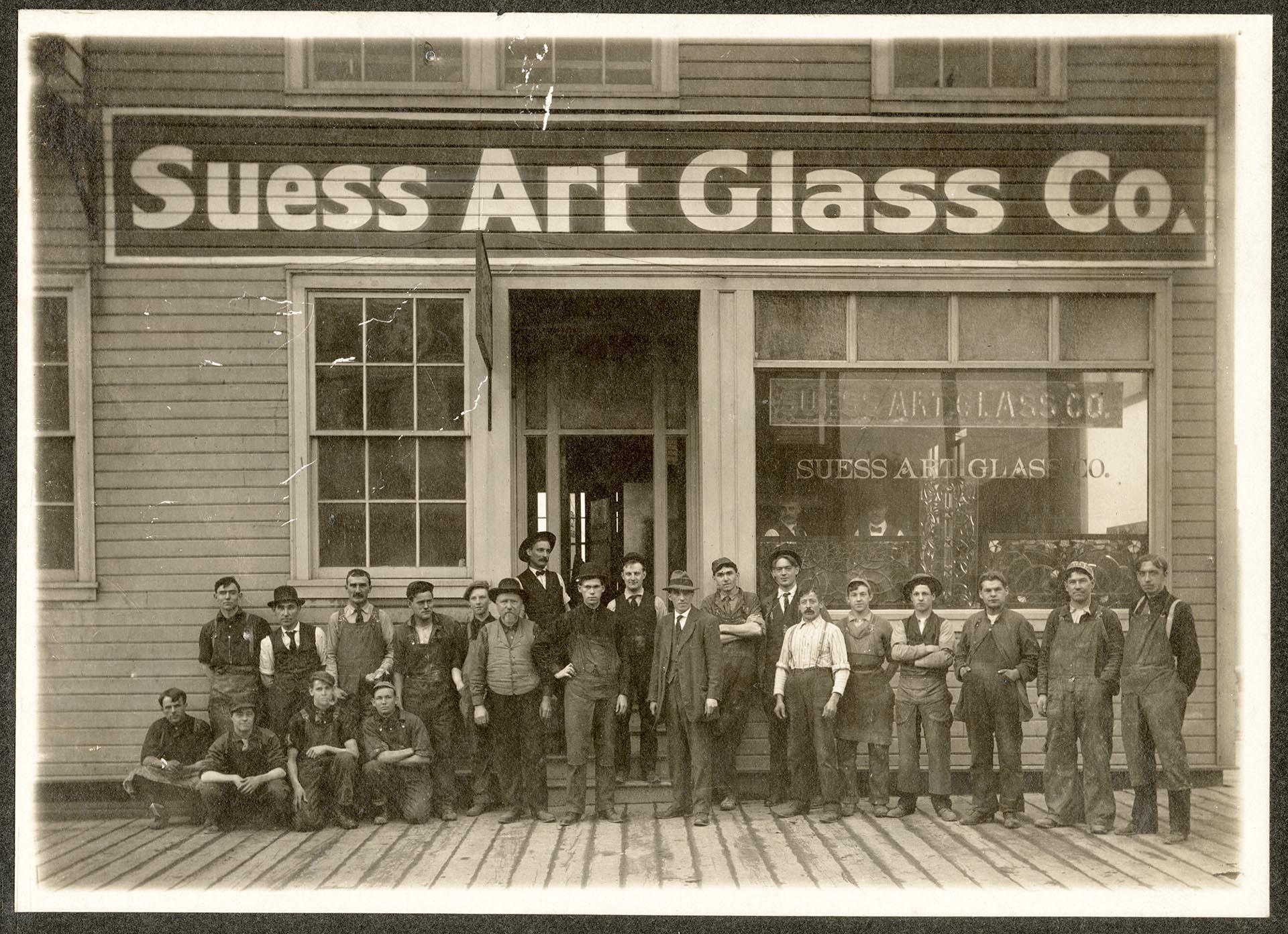 Image of Suess Art Glass employees standing in front of store, Seattle, 1910