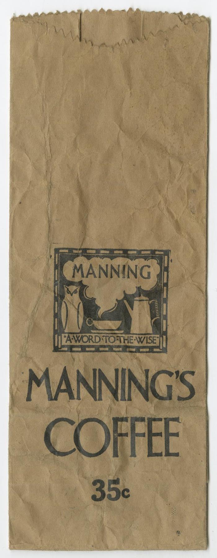 Image of Manning's coffee bag, circa 1935