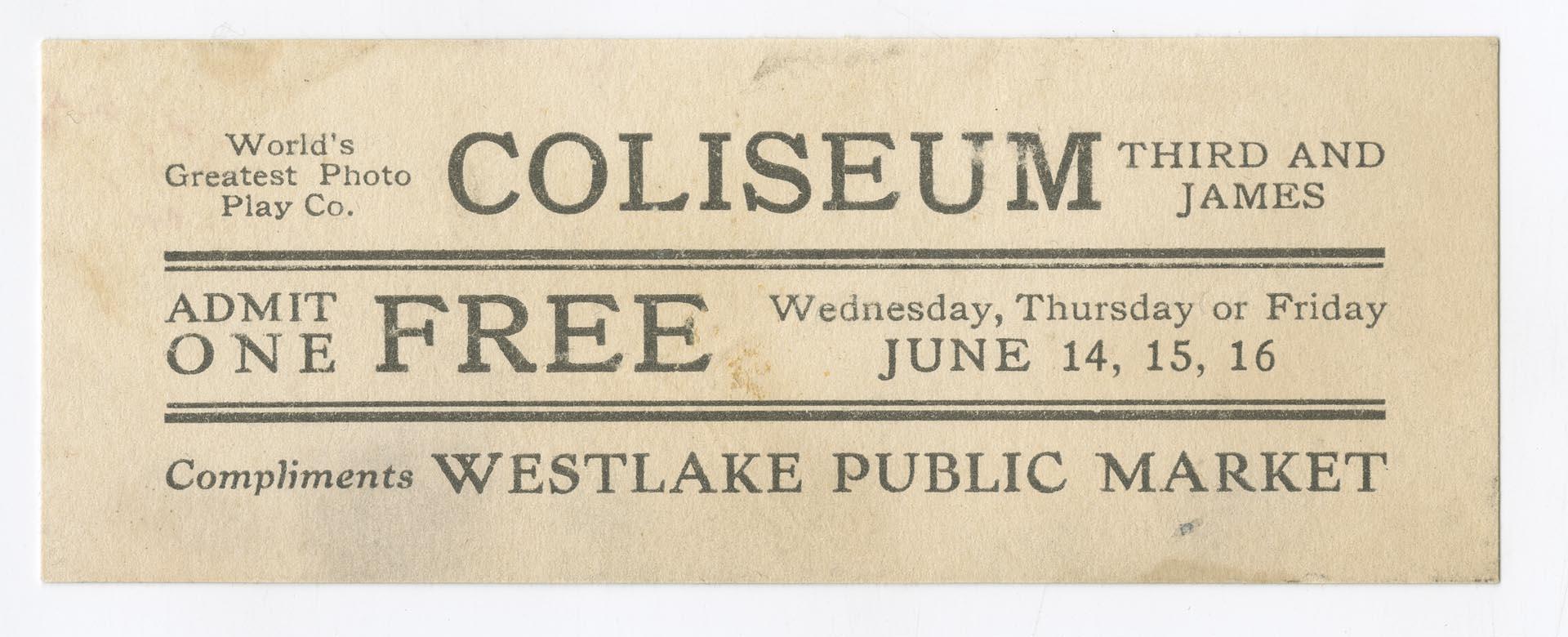 Image of Coliseum Theatre ticket, 1911