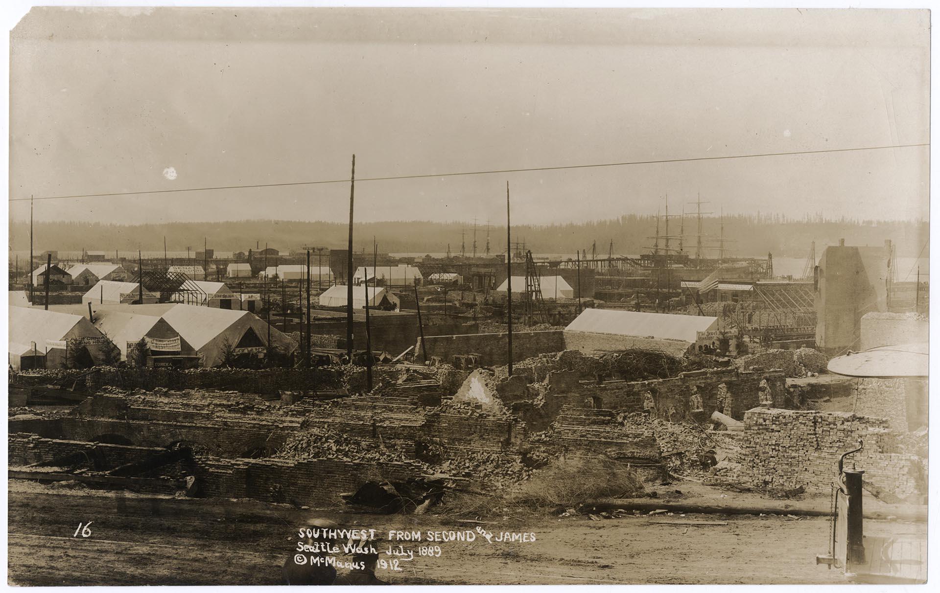 Image of Southwest view of Seattle after fire, July 1889