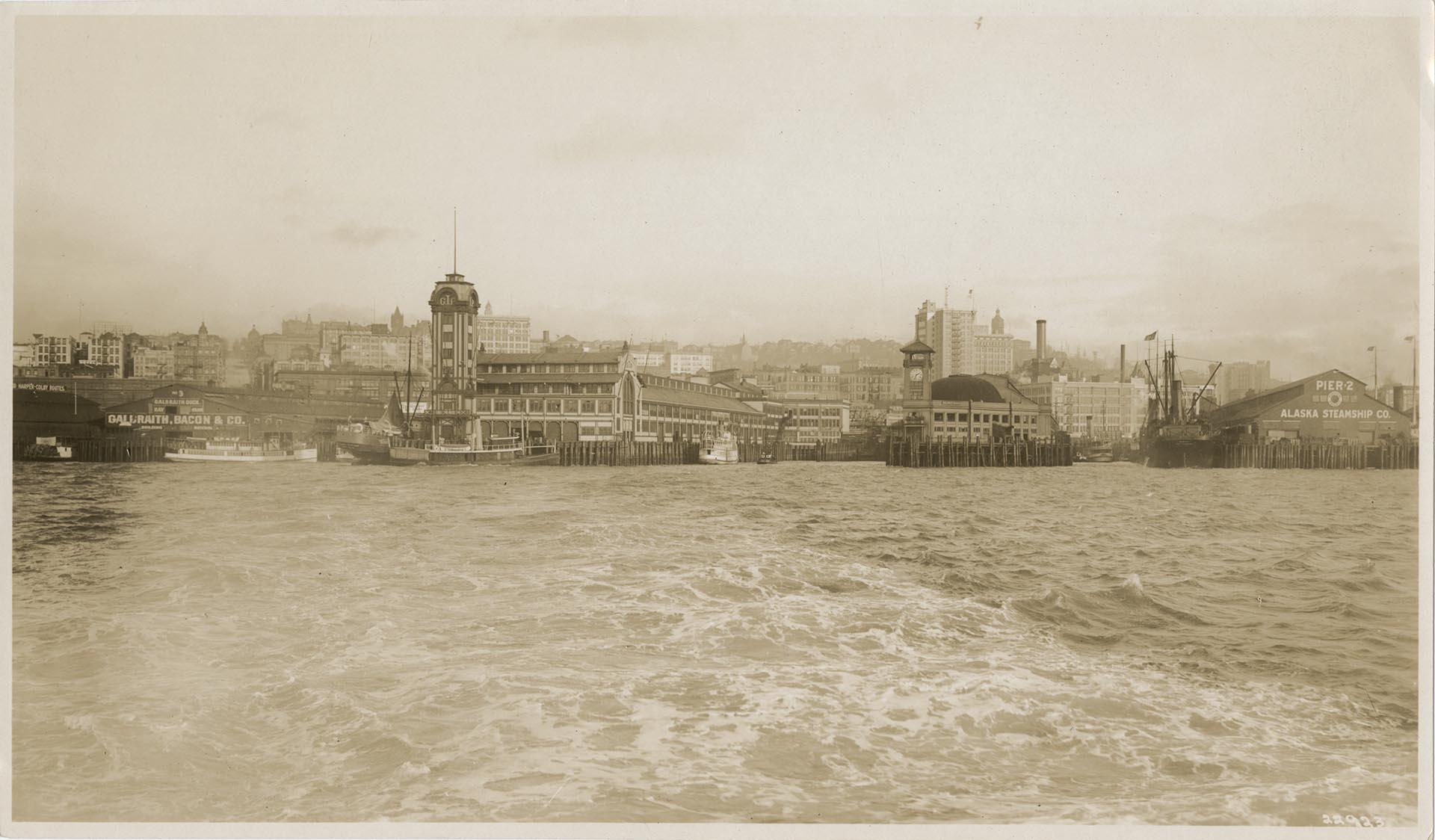 Image of Seattle waterfront from Elliott Bay, circa 1910