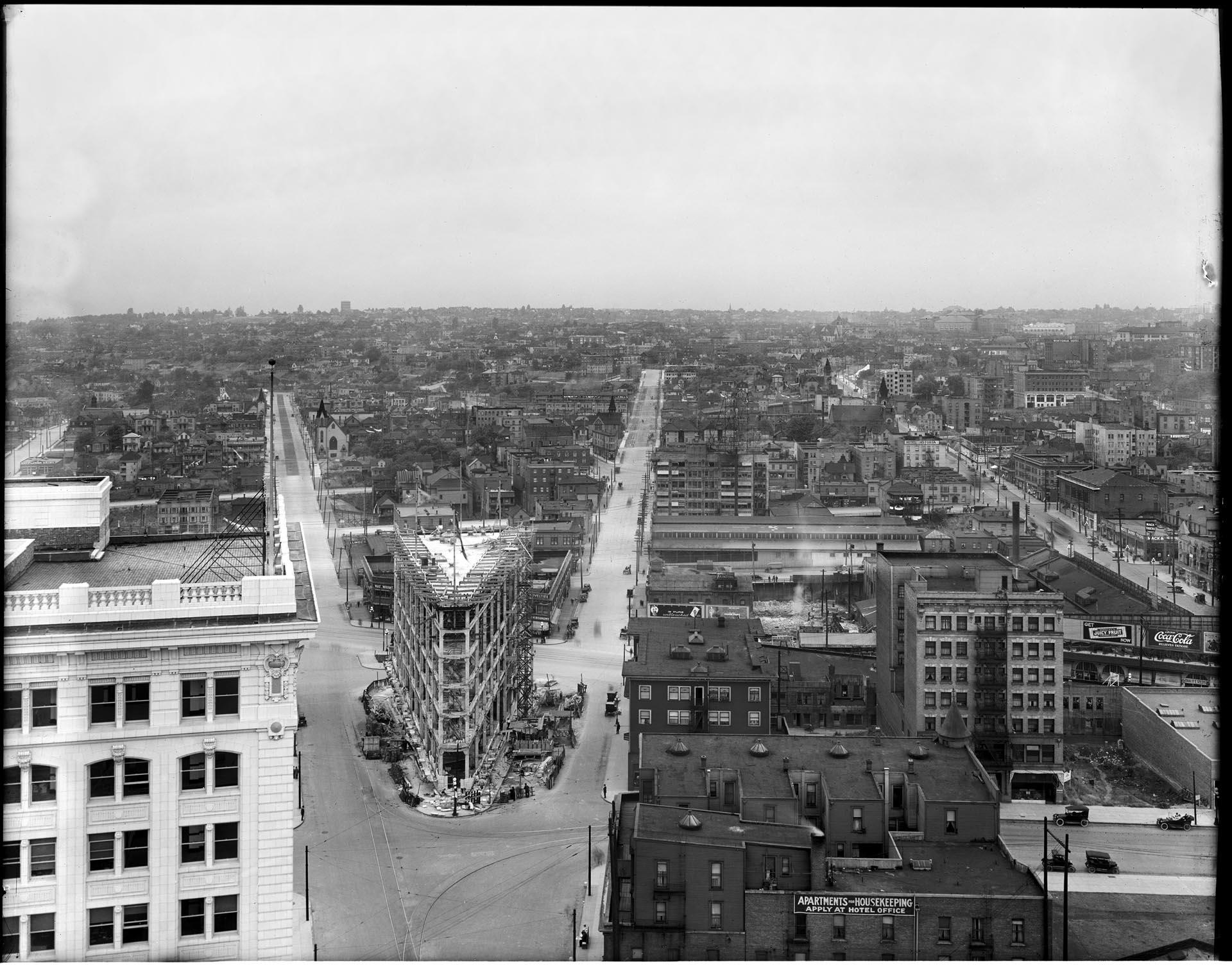 Image of Times Square Building during construction, Seattle, 1916