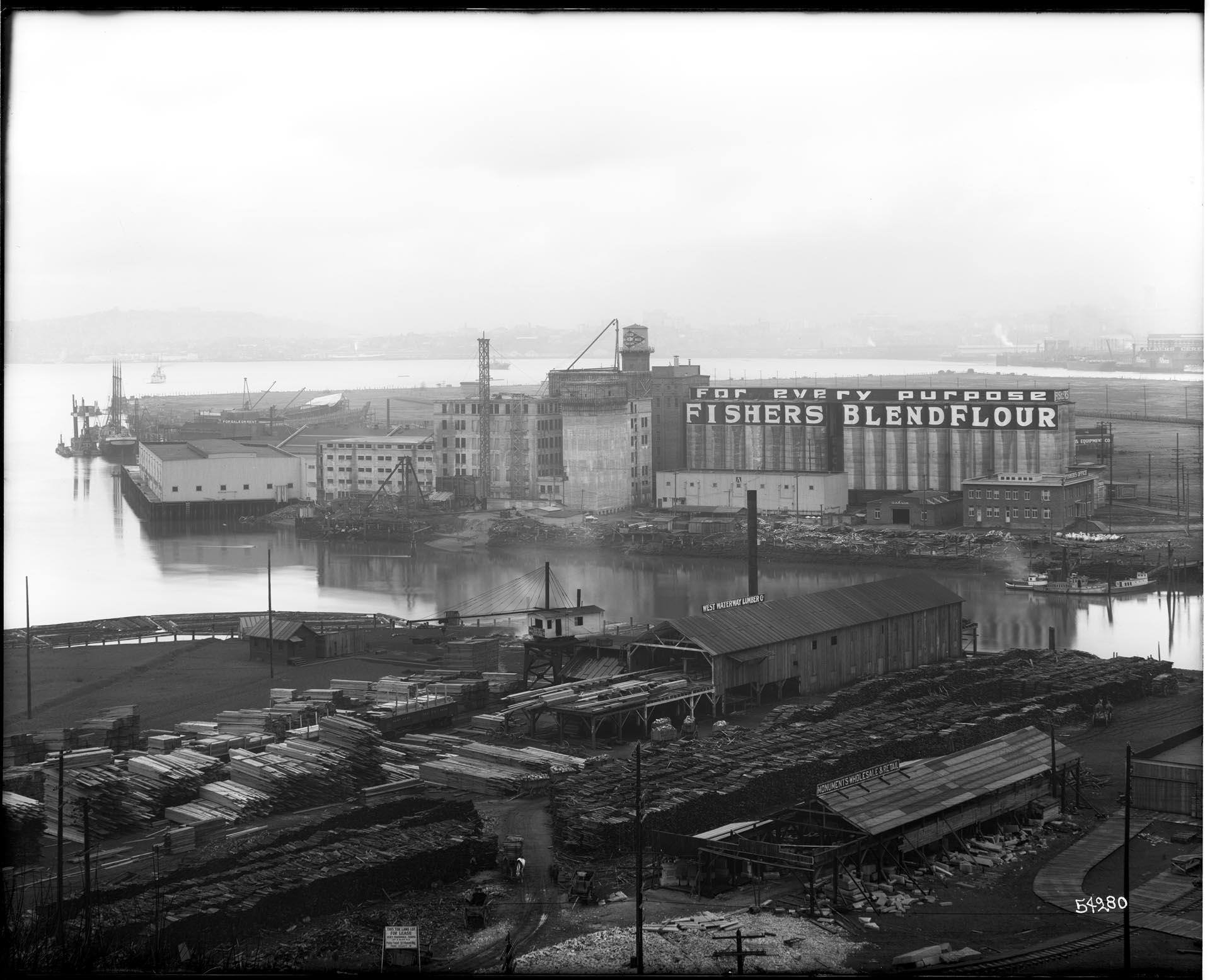 Image of Fisher Flouring Mills on Harbor Island, Seattle, 1917