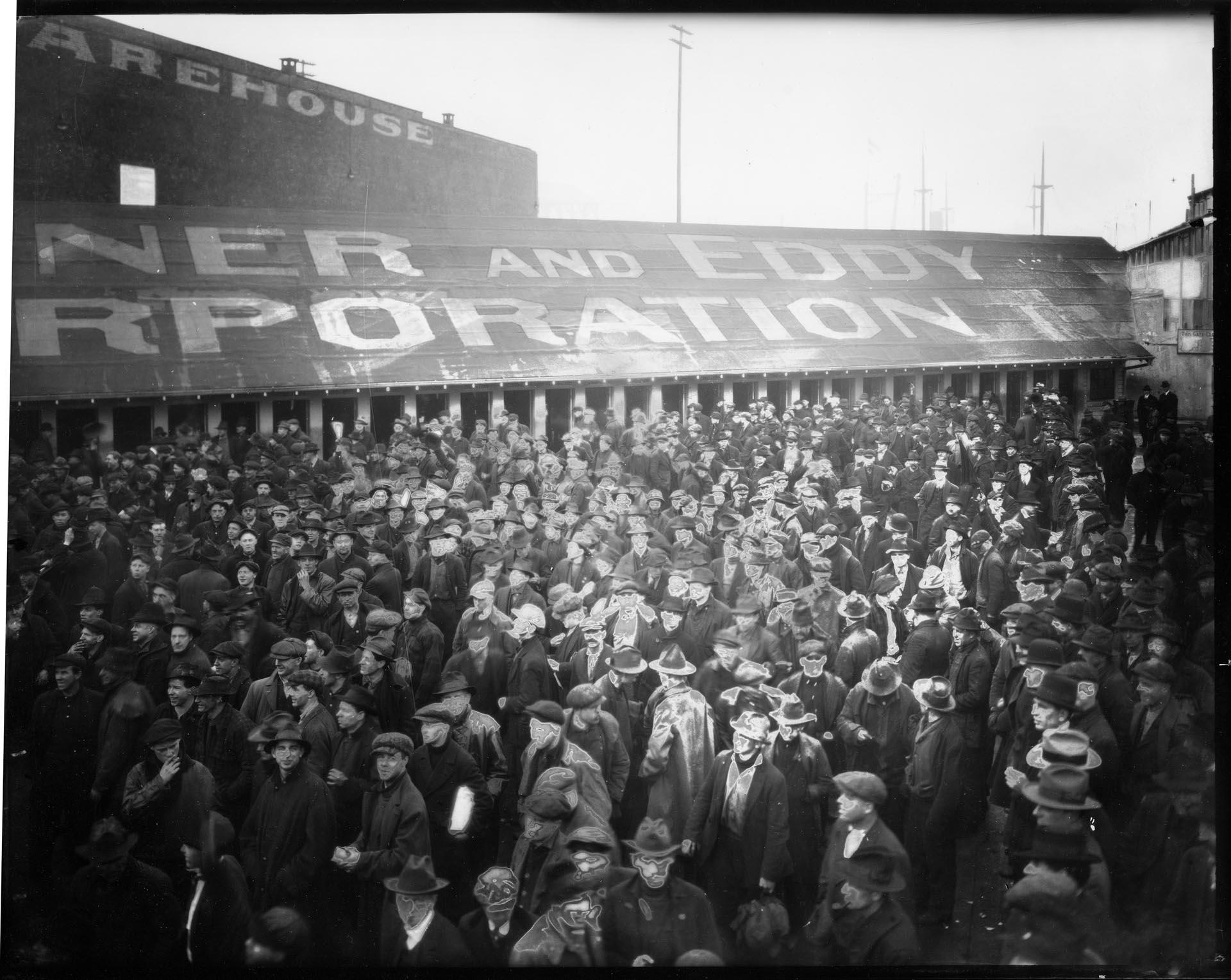 Image of General strike participants leaving shipyards, Seattle, February 1919