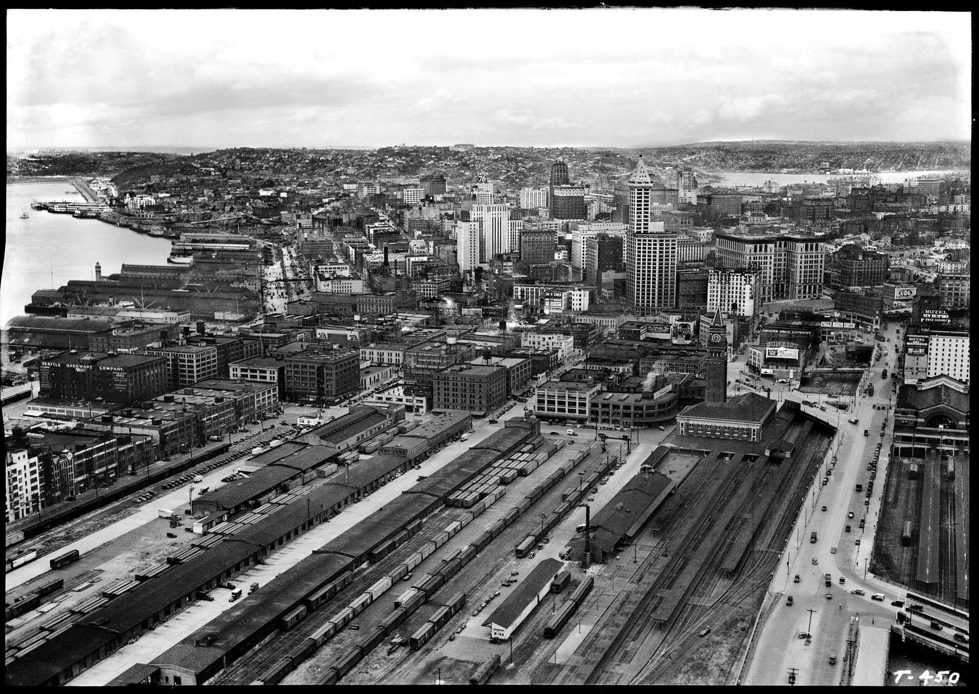 Image of Aerial view of Seattle from south, 1935