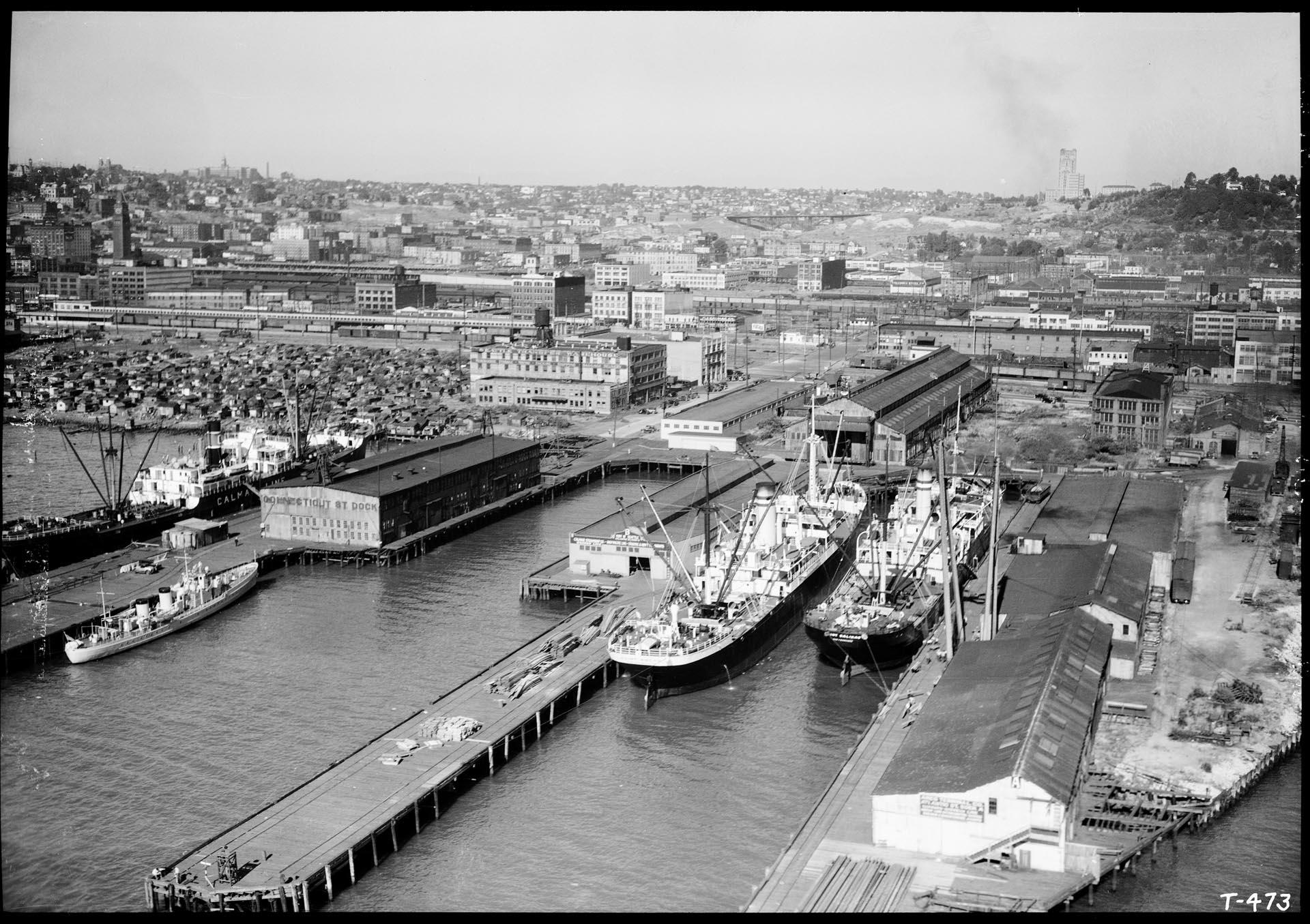 Image of Aerial view of Connecticut Street dock, Seattle, 1935