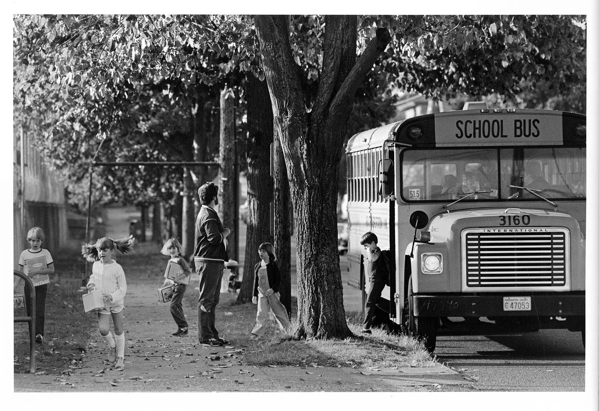 Image of Children exiting school bus, Seattle,  September 23, 1983