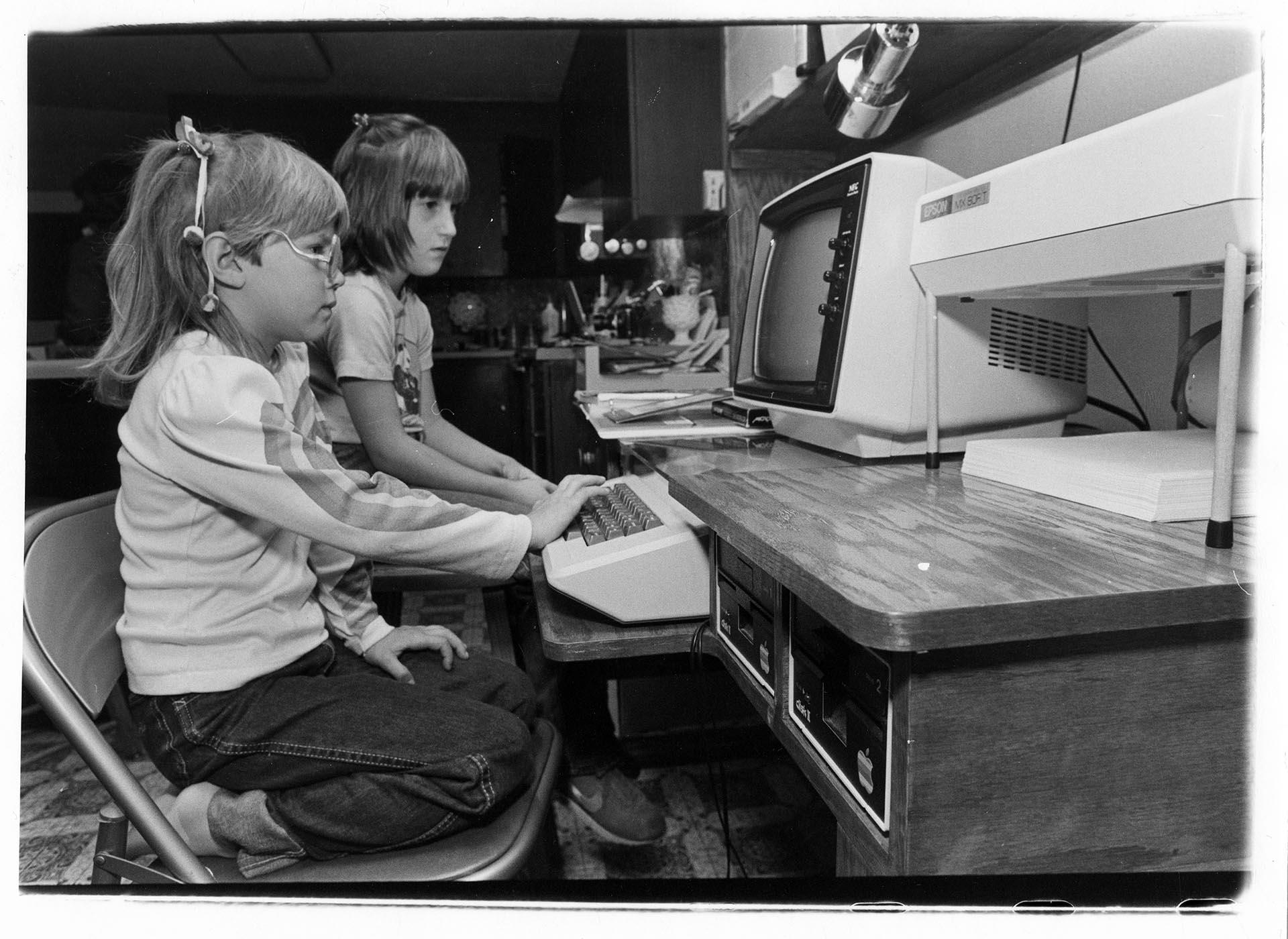 Image of Children playing computer game, Lynnwood, September 23, 1983
