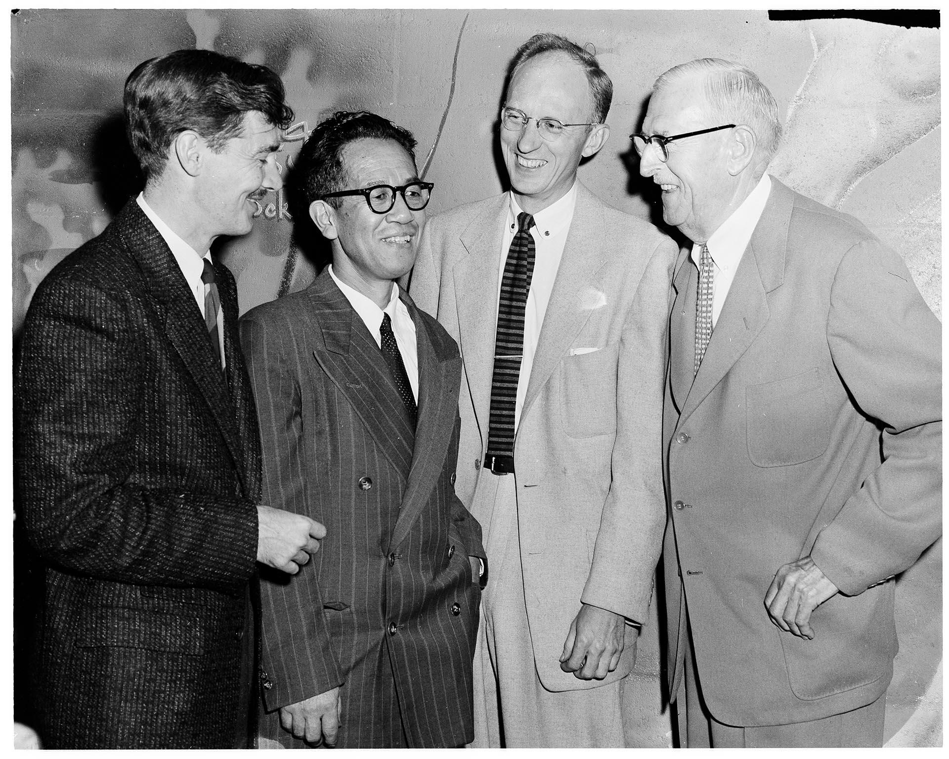 Image of Fred Anderson, Paul Horiuchi, Alden Mason, and Ambrose Patterson, Seattle, October 14, 1955
