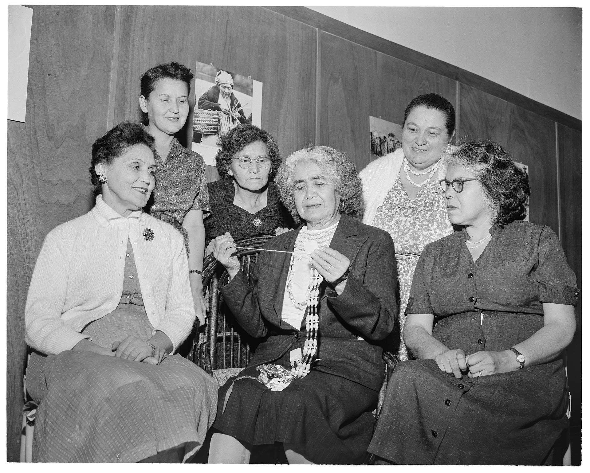 Image of Martha John demonstrating Native American crafts, Seattle, August 16, 1960