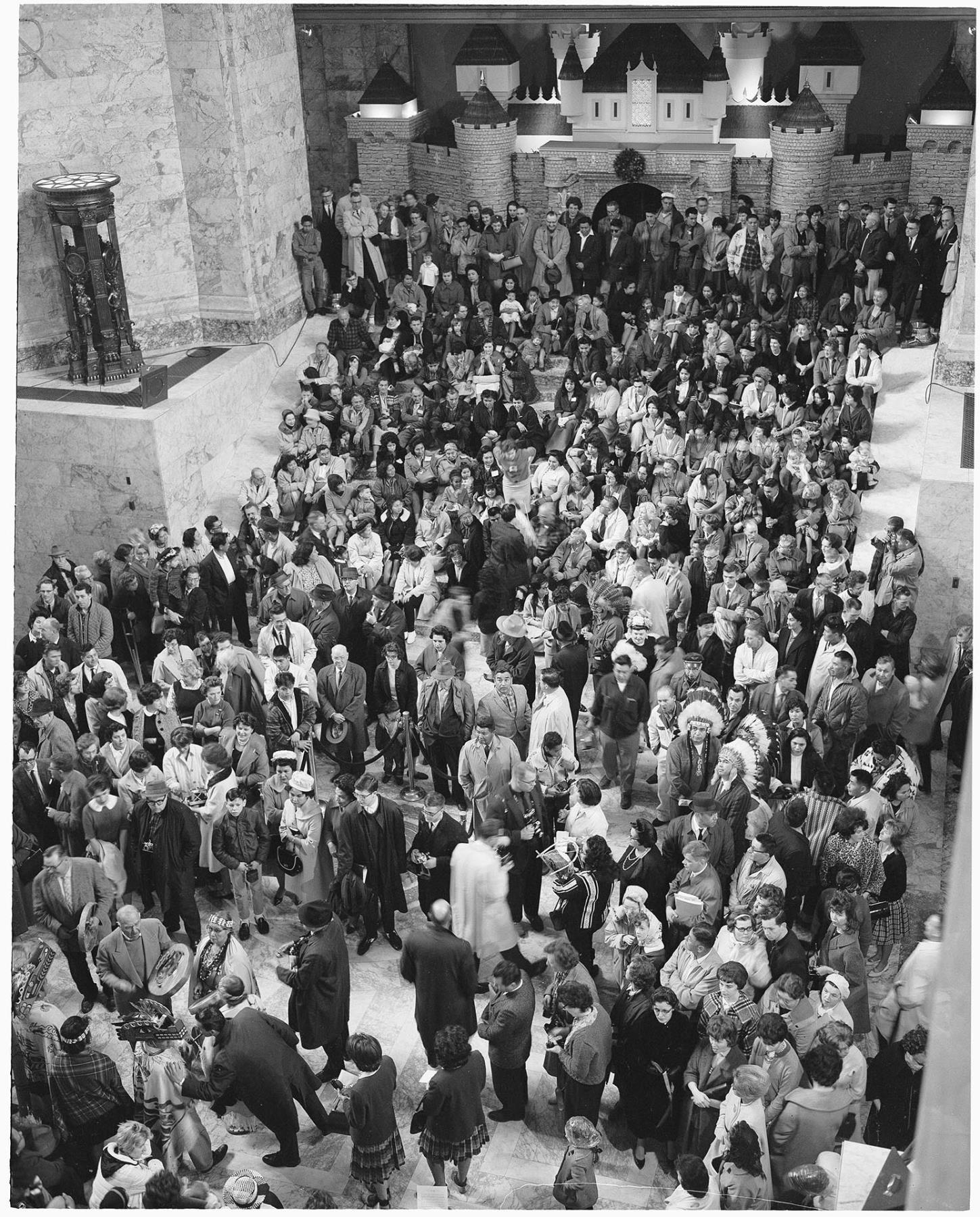 Image of Crowd in rotunda at State Capitol building, Olympia, March 3, 1964