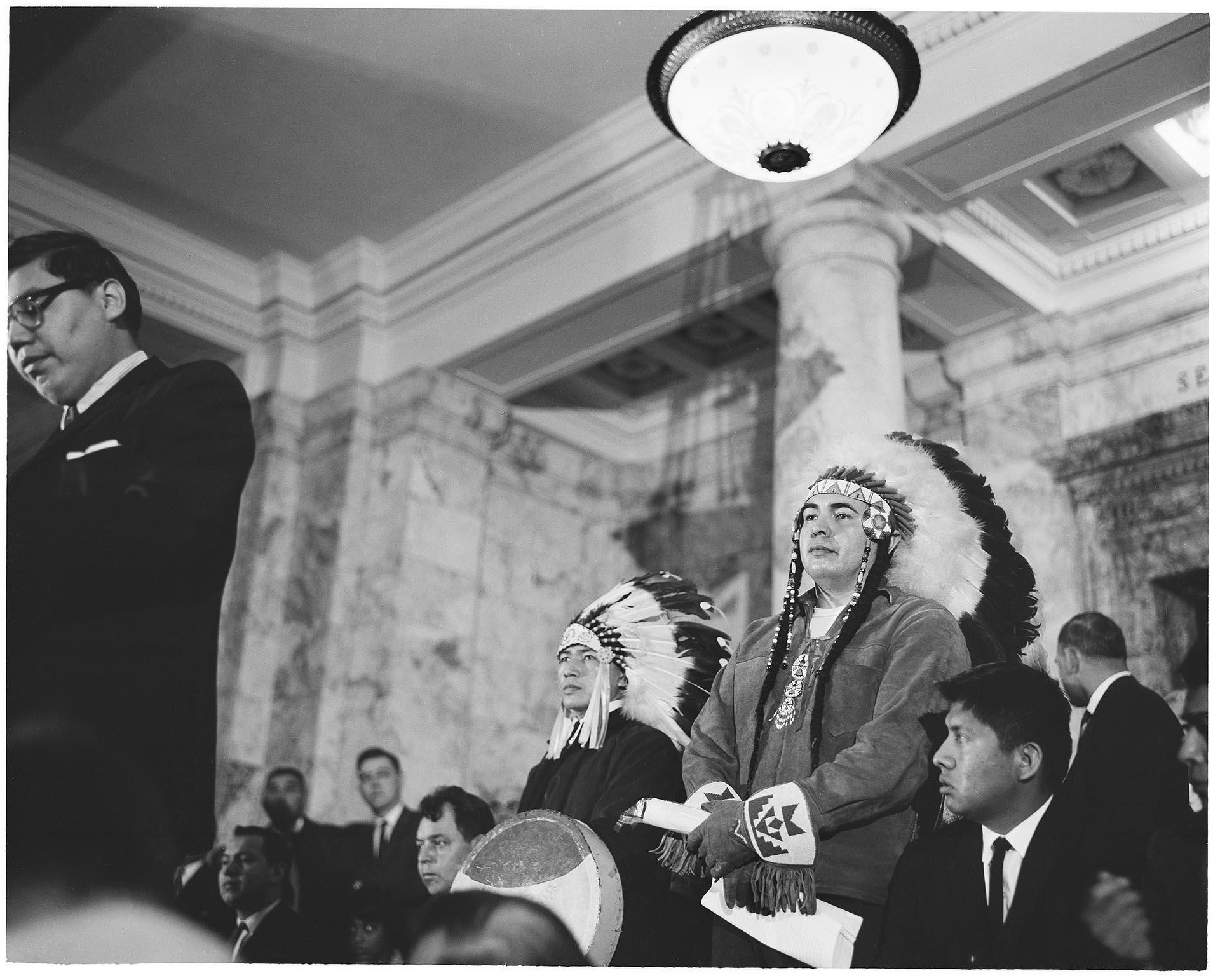Image of Native American men at State Capitol building, Olympia, March 3, 1964