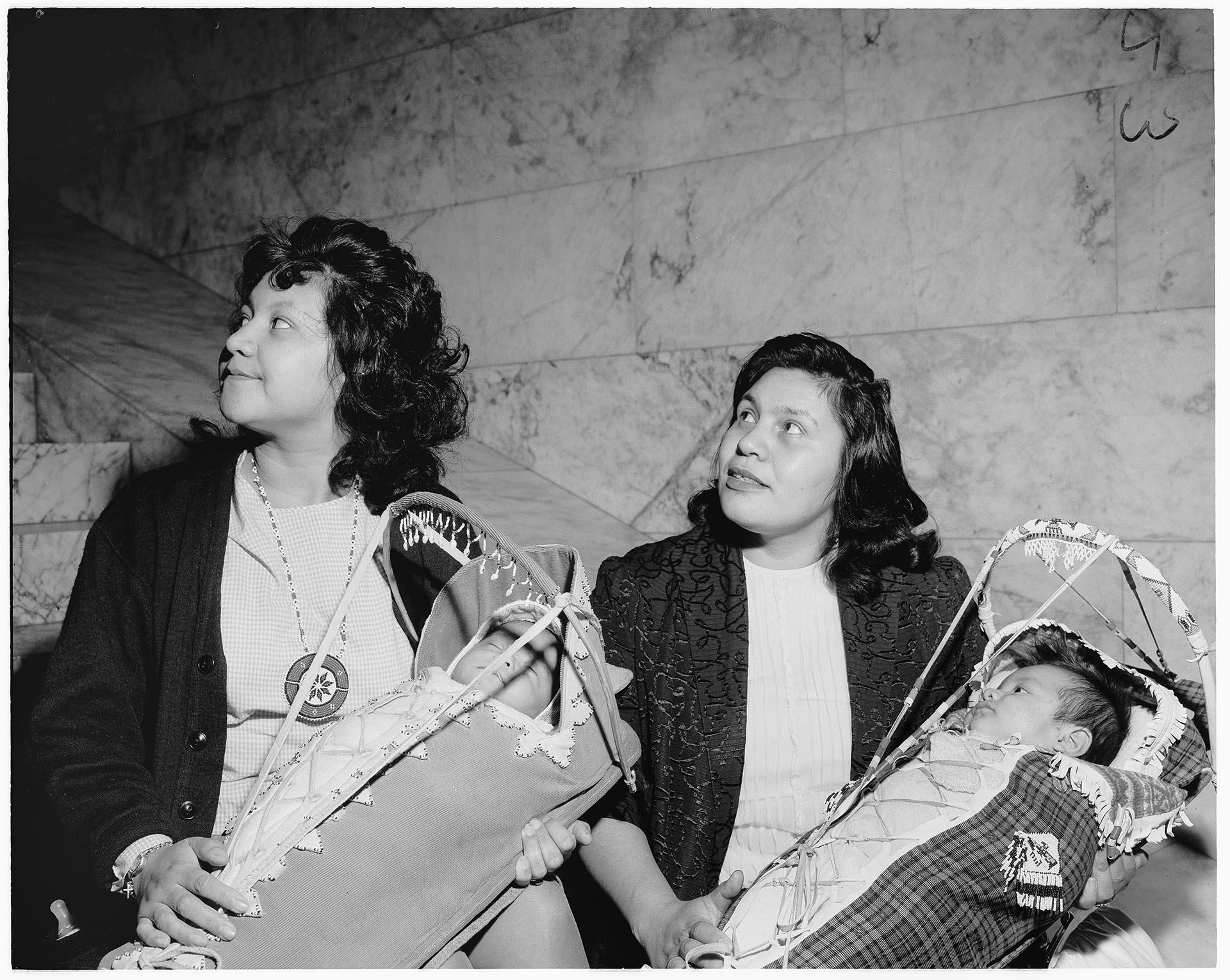 Image of Native American women at State Capitol building, Olympia, March 3, 1964