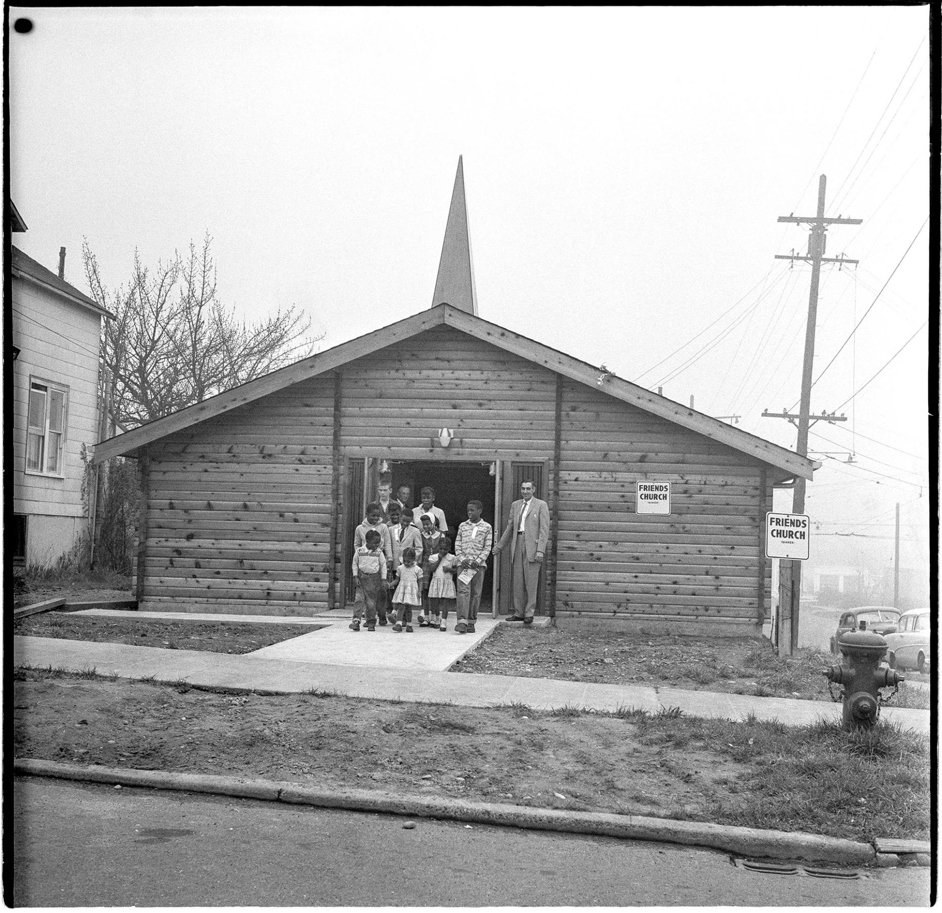 Image of Sunday school children outside Bethany Friends church, March 20, 1960