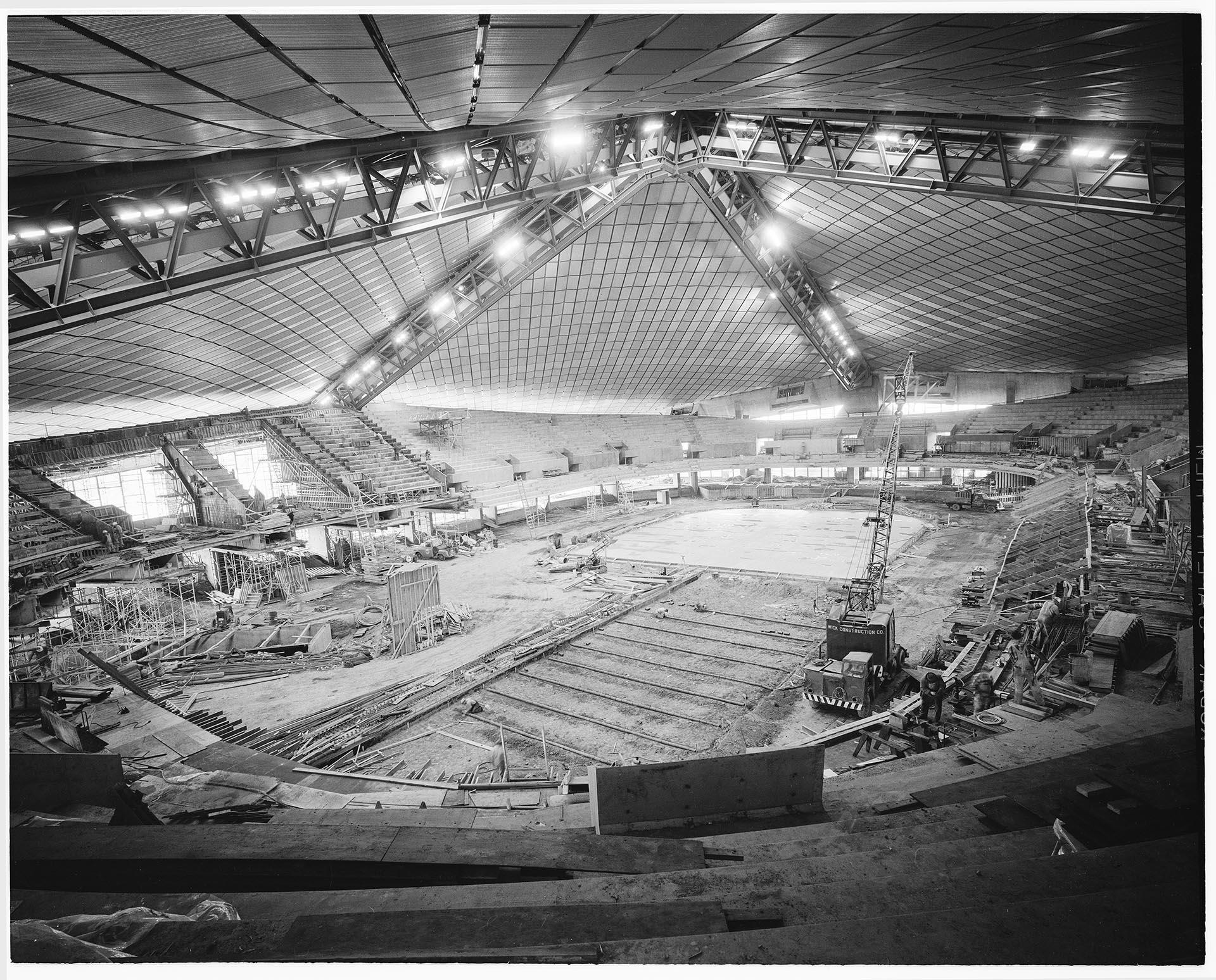 Image of Seattle Center Coliseum during renovation, March 1964