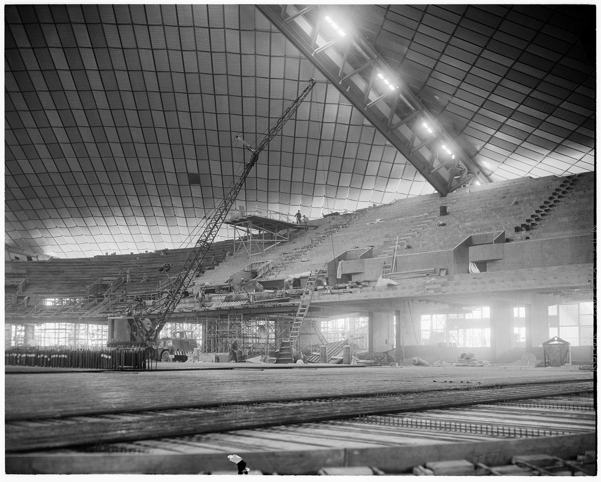 Image of Seattle Center Coliseum during renovation, April 1964