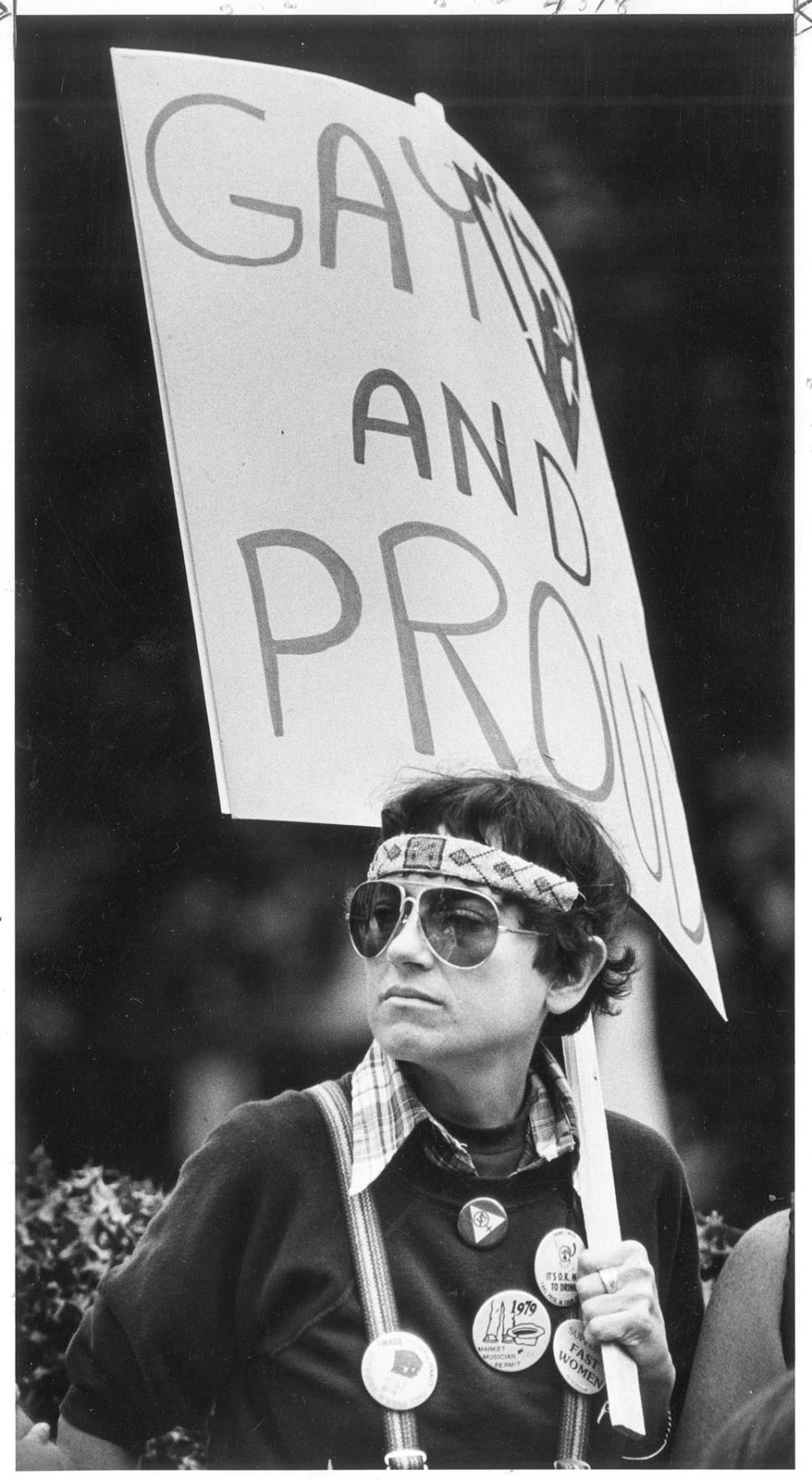 Image of Freedom marcher holding sign, Seattle, June 27, 1981