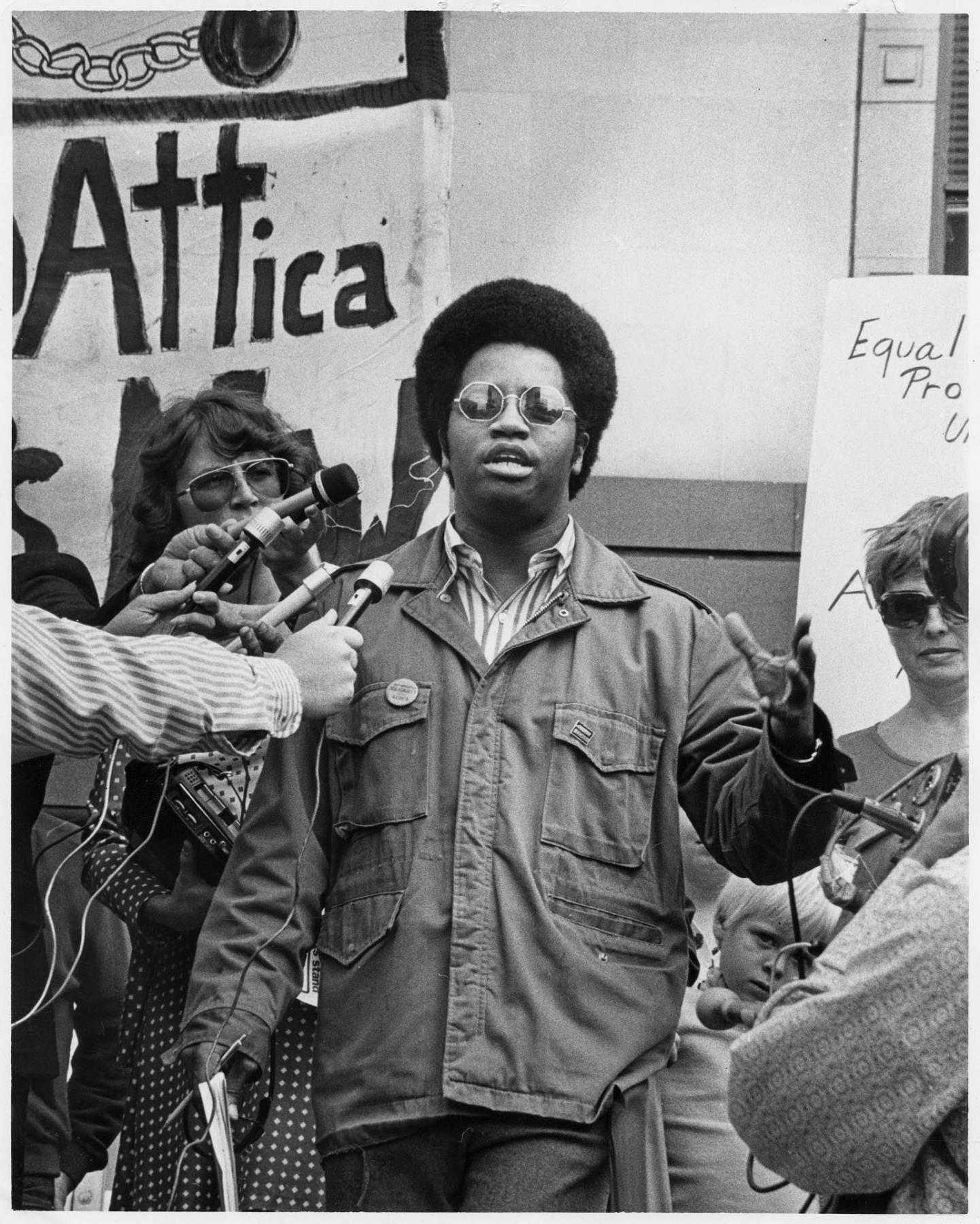 Larry Gossett commemorating Attica prison riot, Seattle, September 9, 1974  – Museum of History \u0026 Industry, image size:1441x1800