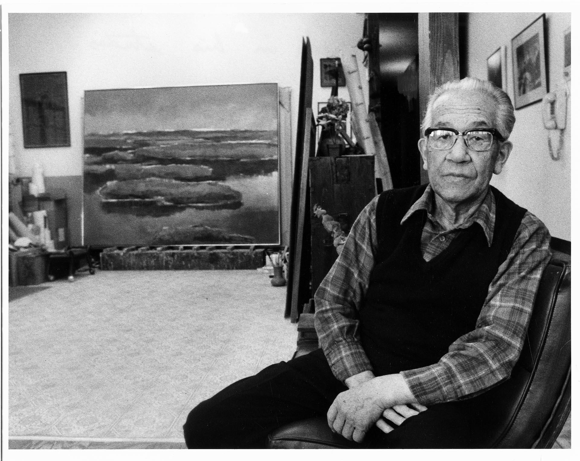 Image of Paul Horiuchi in his studio, Seattle, March 16, 1983