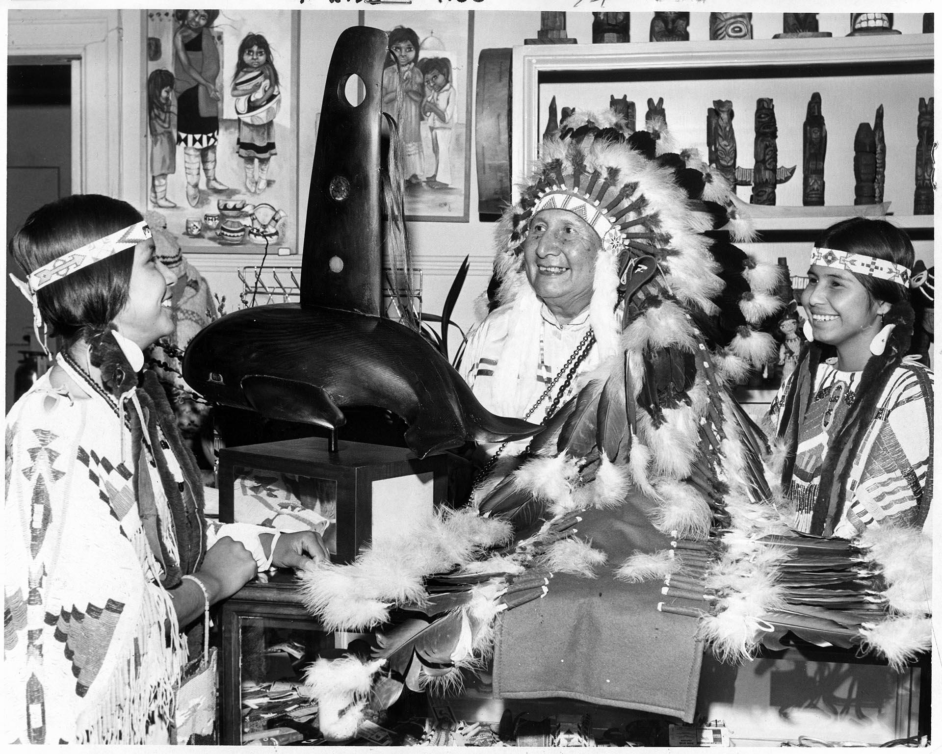 Image of Pat McCloud,  Bert Peters, and Billie McCloud at Indian Center, Seattle, May 3, 1967