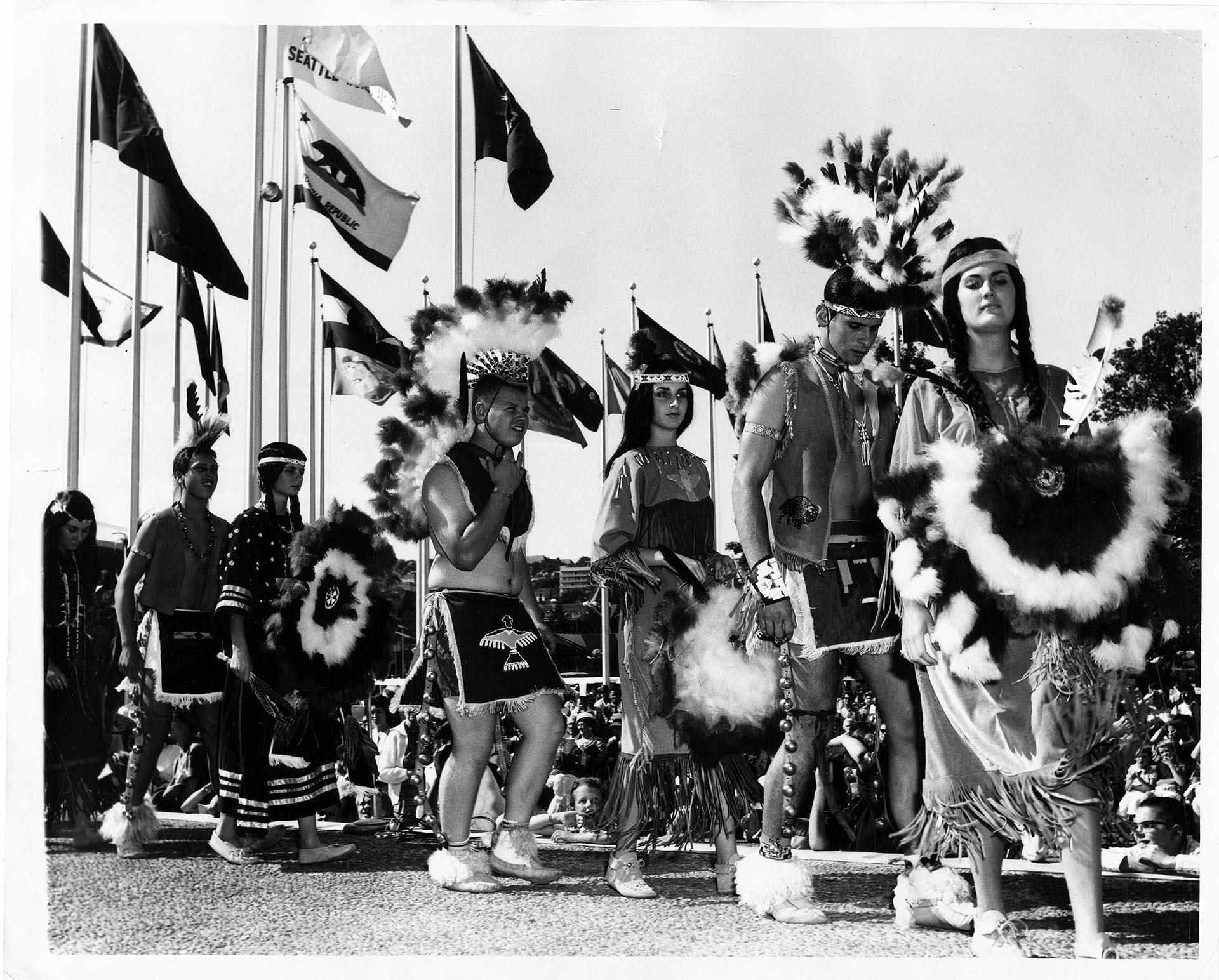 Image of Lakota dancers performing at Seattle World's Fair, August 8, 1962